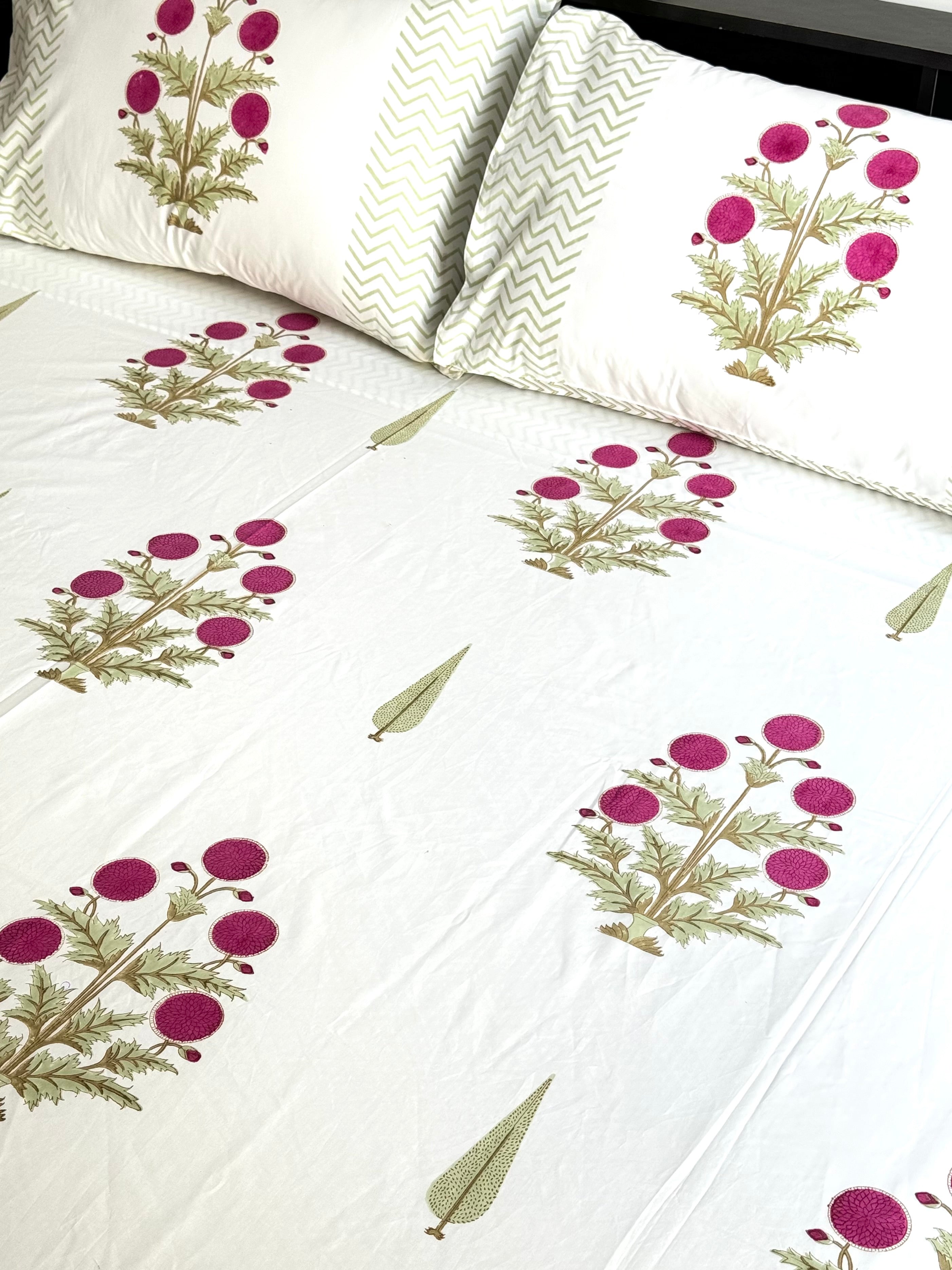 SAMAR HAND BLOCK PRINTED BEDSHEET WITH TWO REVERSIBLE PILLOW COVERS