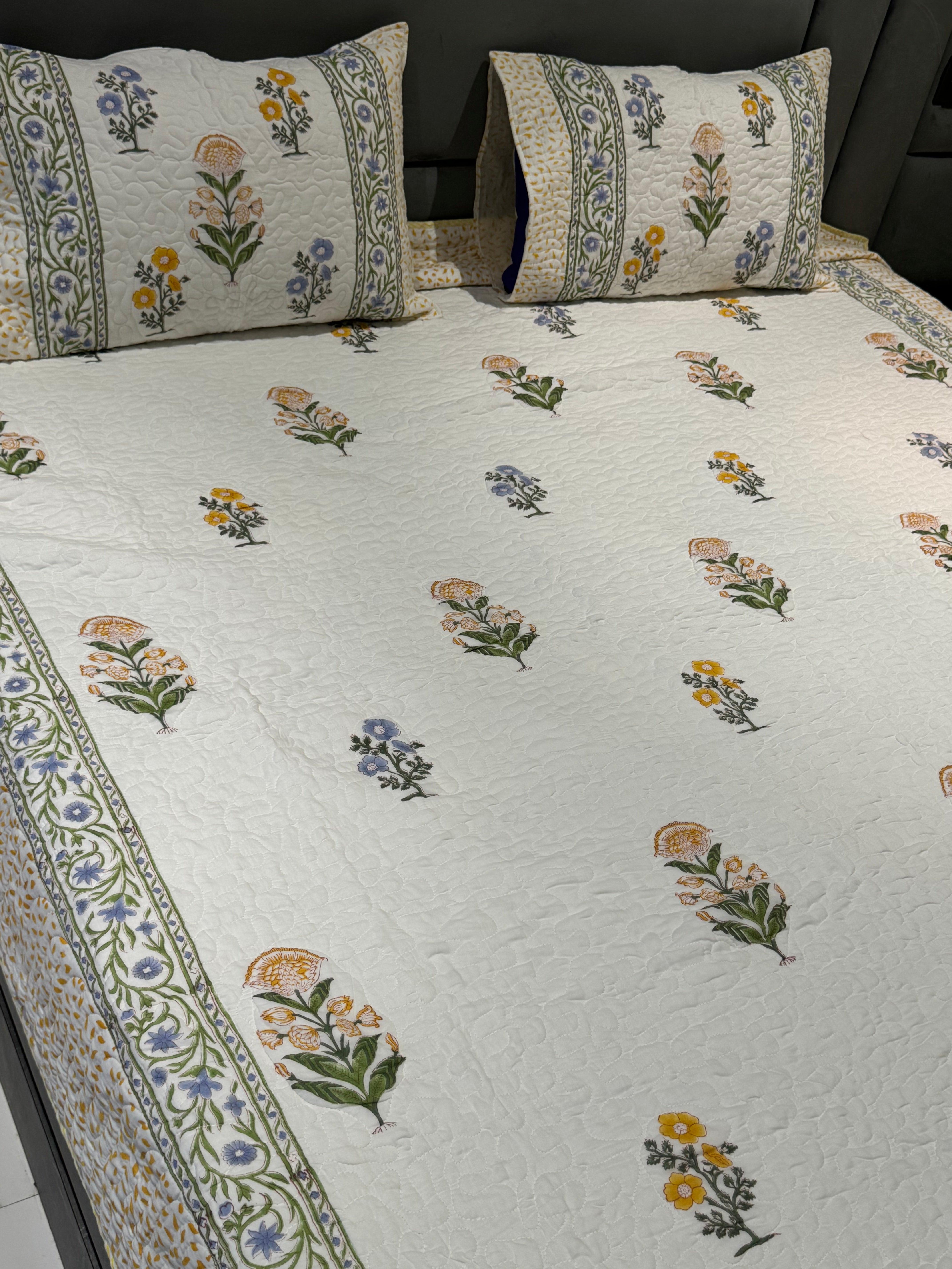 GAURI HANDBLOCK PRINTED QUILTED BEDCOVER