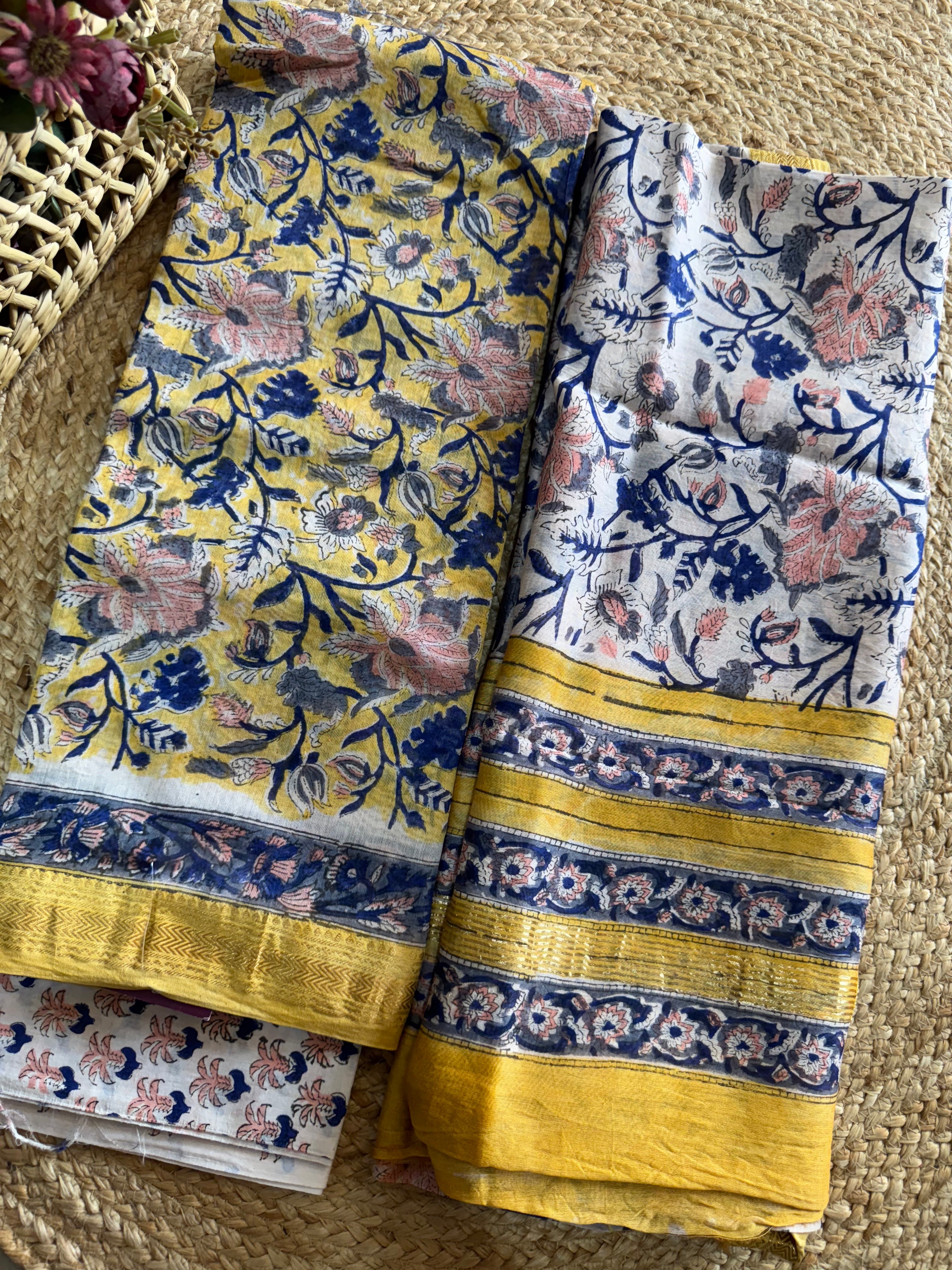 HAND BLOCK PRINTED MAHESHWARI UNSTITCHED SUIT
