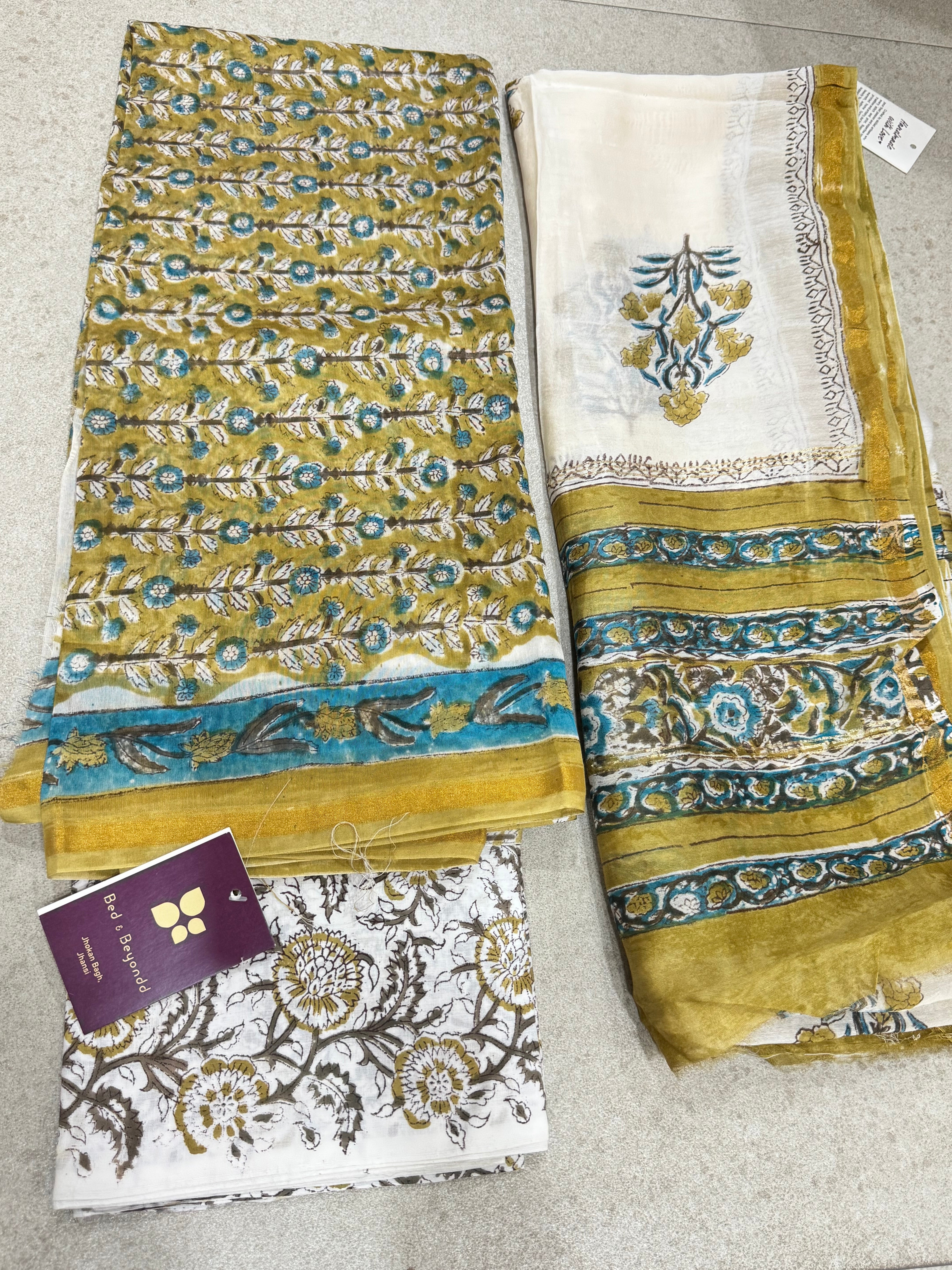 HAND BLOCK PRINTED CHANDERI UNSTITCHED SUIT