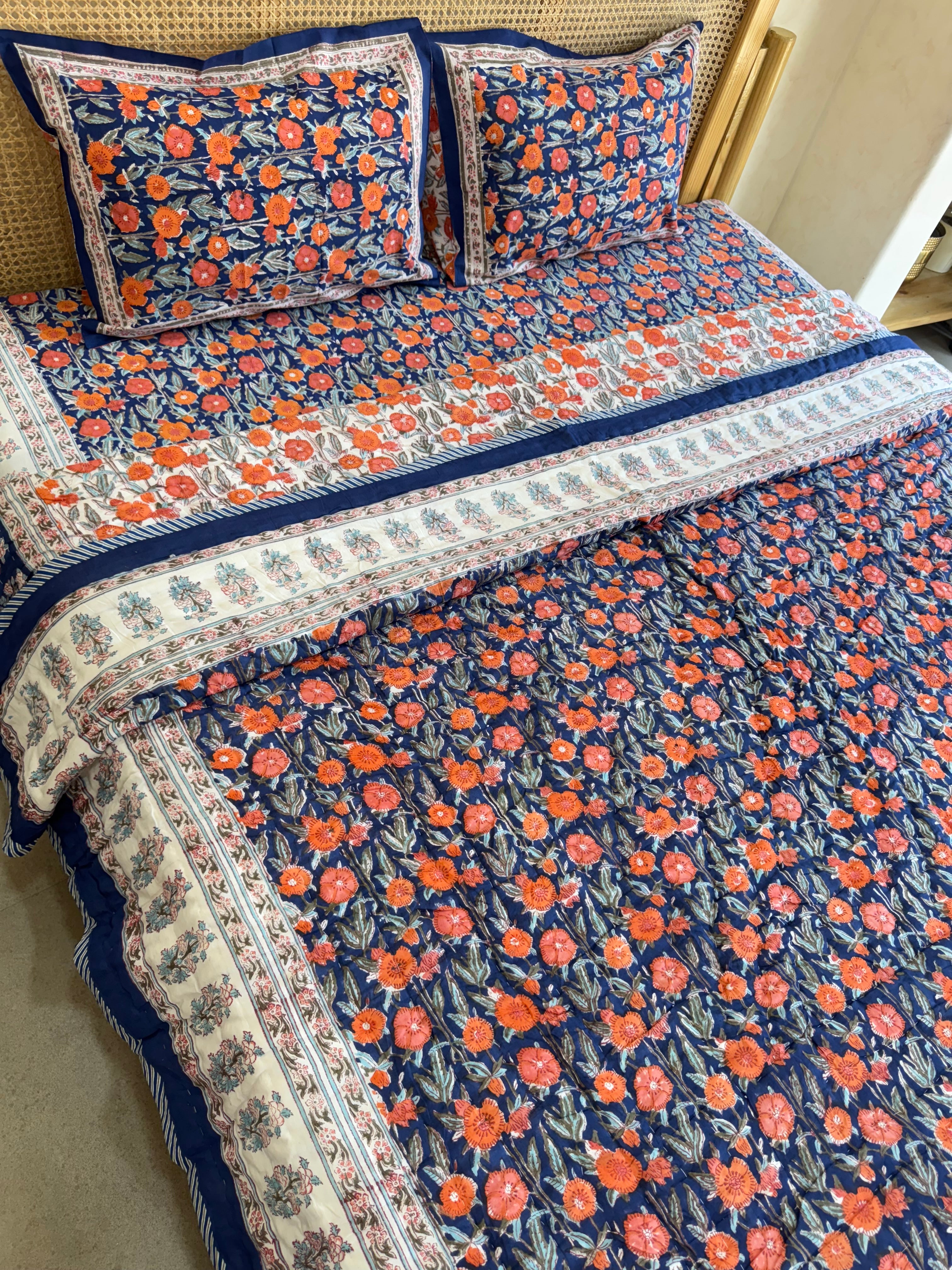 FESTIVE HAND BLOCK PRINTED BEDDING SET