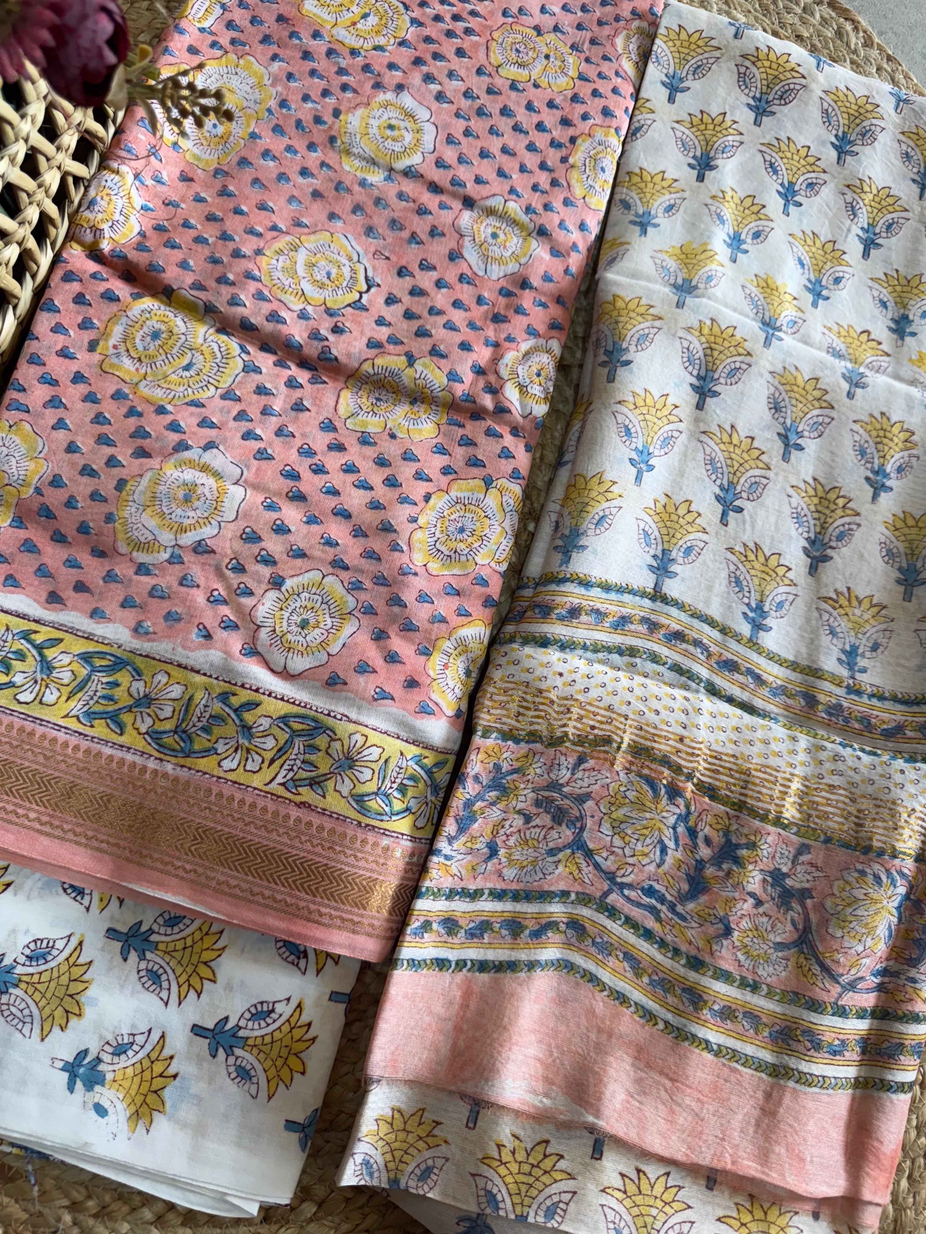 HAND BLOCK PRINTED MAHESHWARI UNSTITCHED SUIT