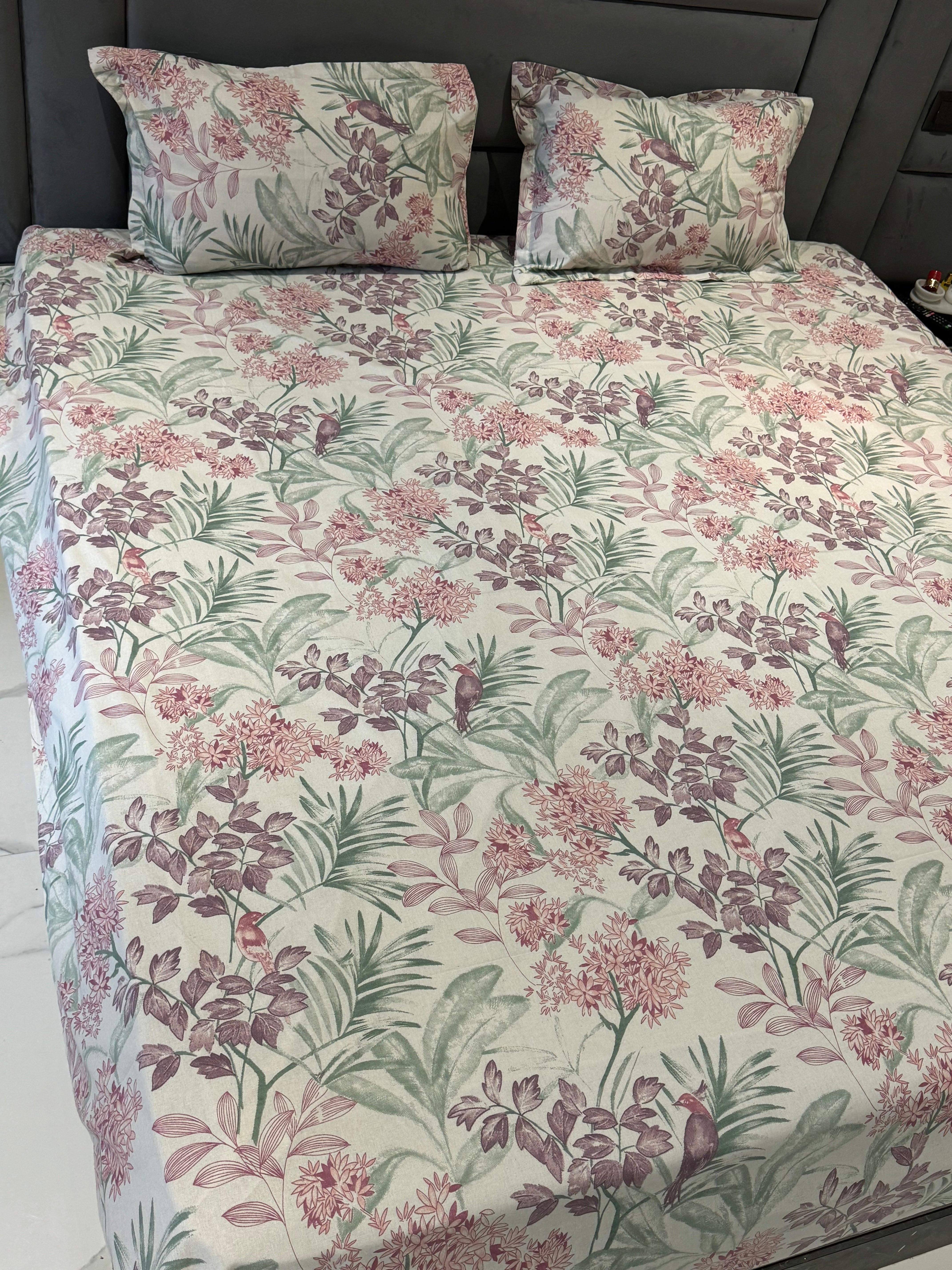 FLORAL SHALIMAR BEDSHEET WITH TWO REVERSIBLE PILLOW COVERS