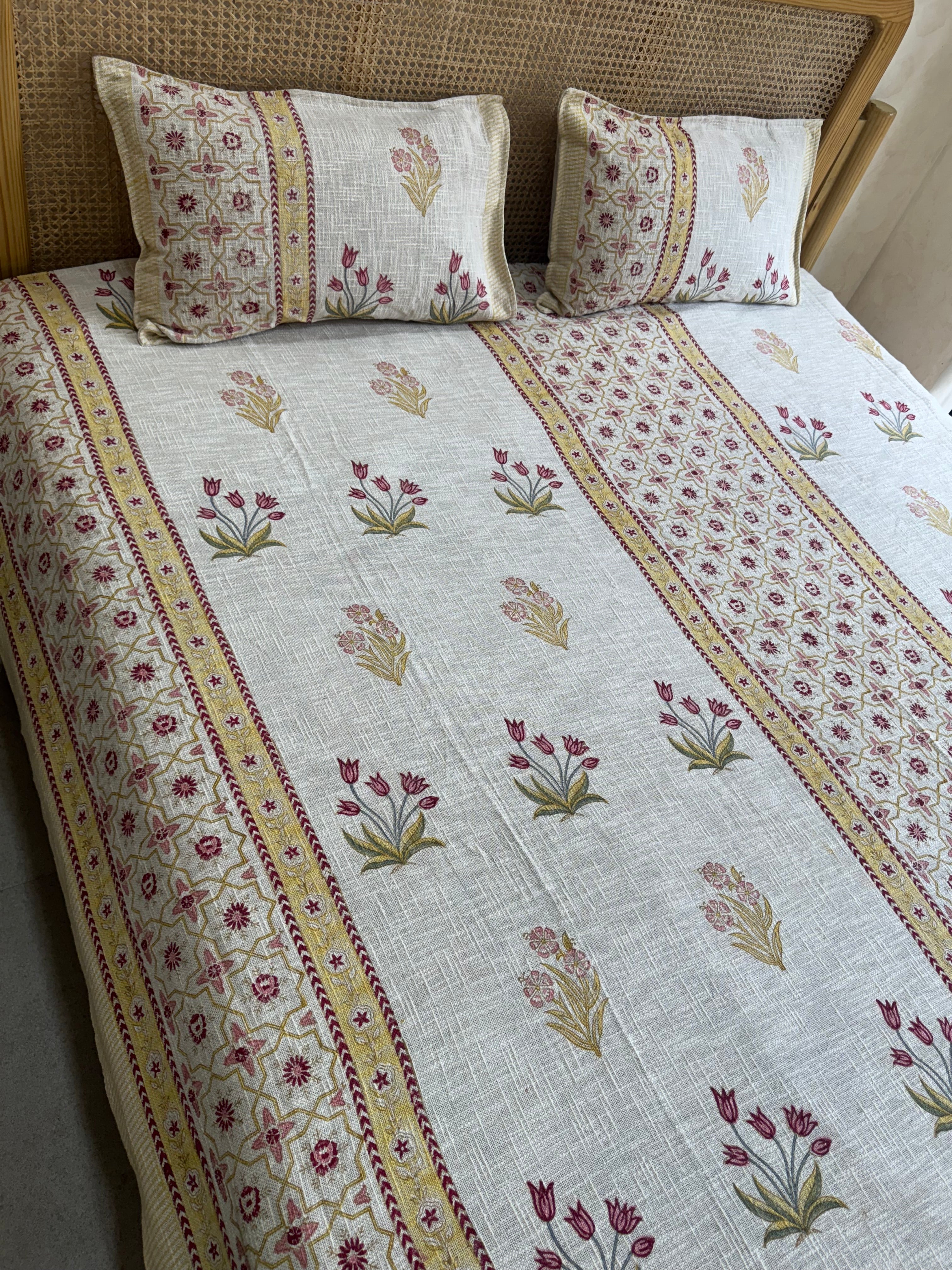 HAND BLOCK PRINTED JUTE BEDCOVER - 108 by 108 INCHES