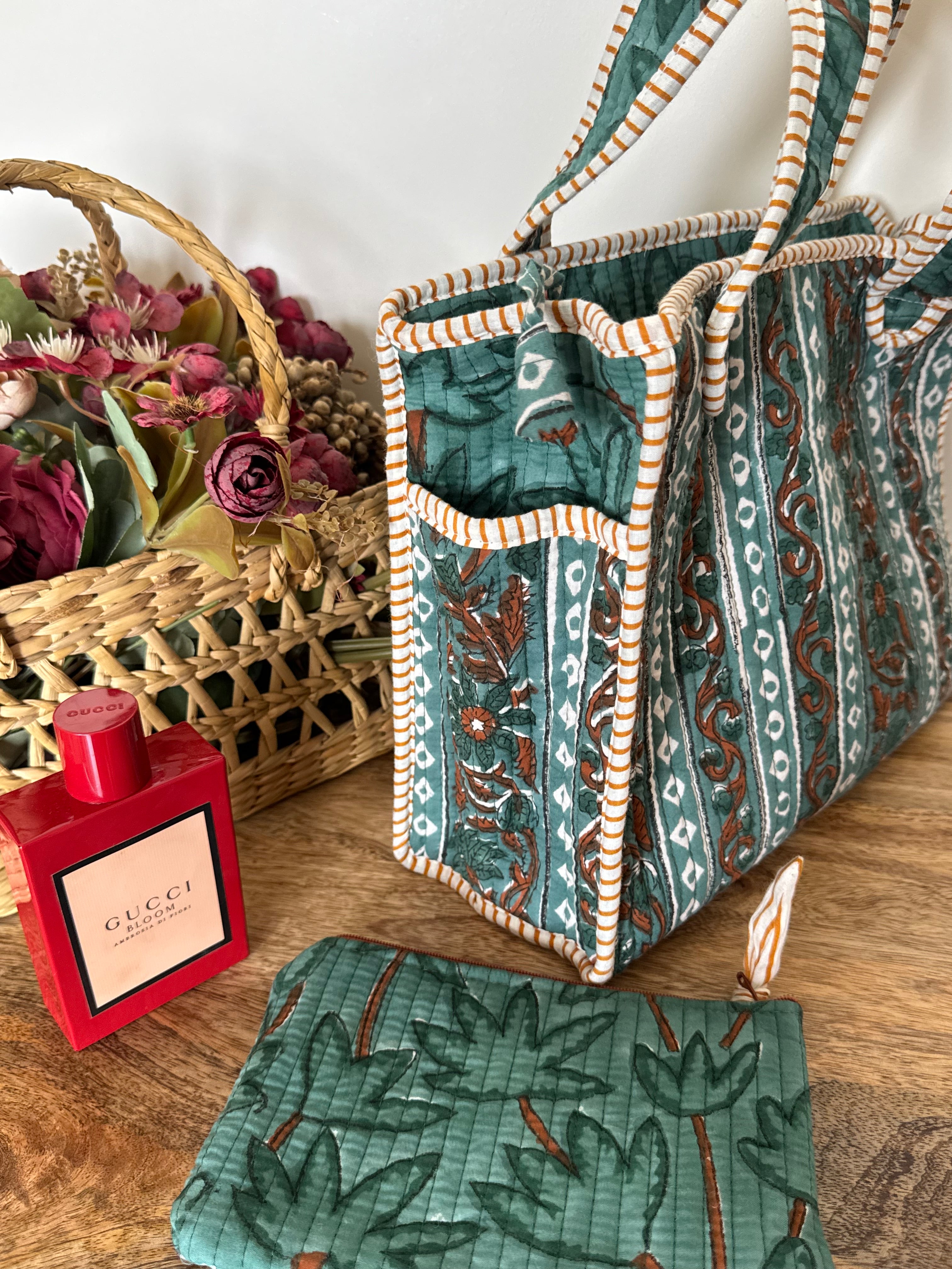 REVERSIBLE MINI TOTE BAG WITH MATCHING FLAT POUCH SET