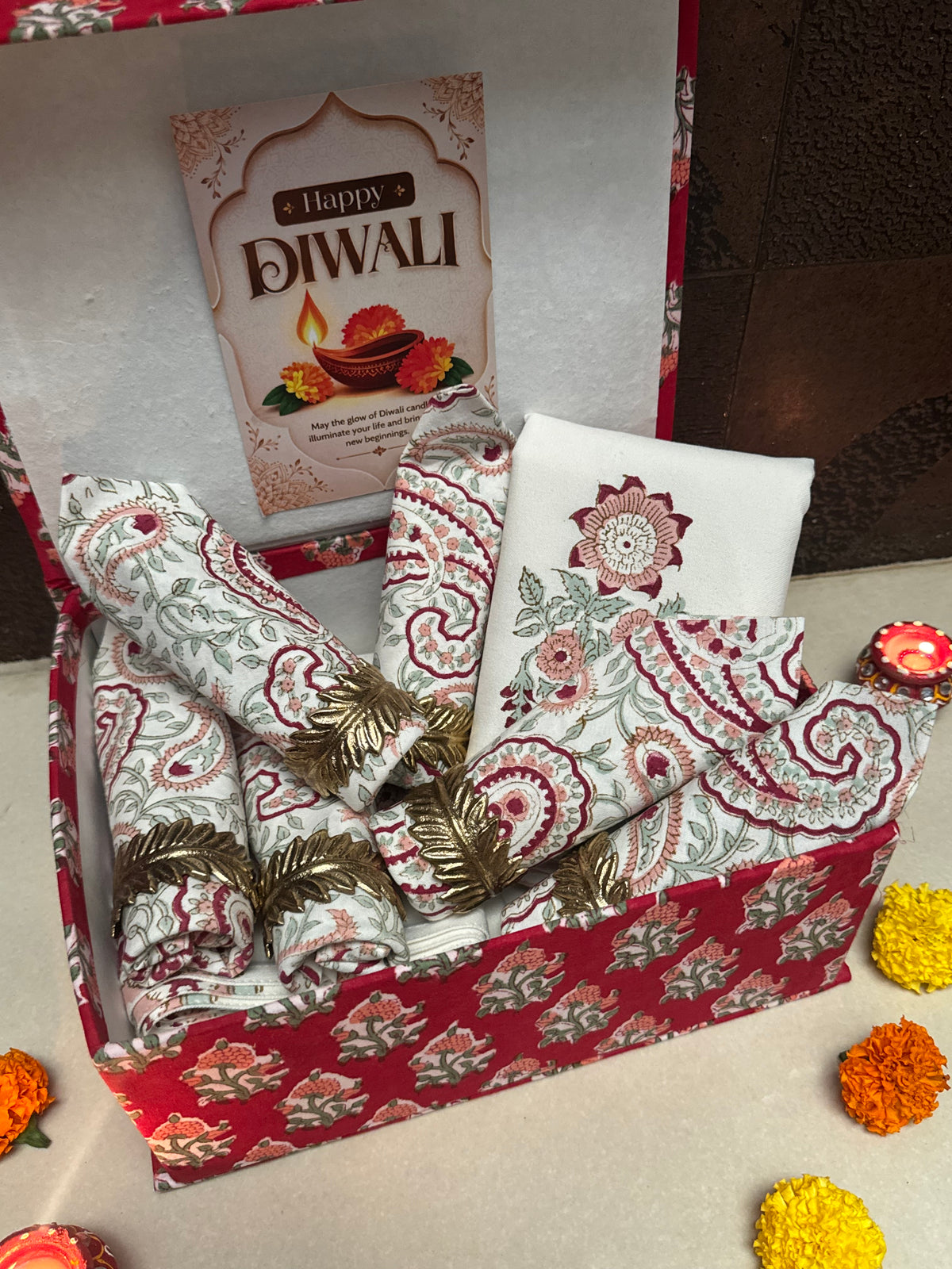 HAND BLOCK PRINTED GIFT BOX - TABLE LINEN