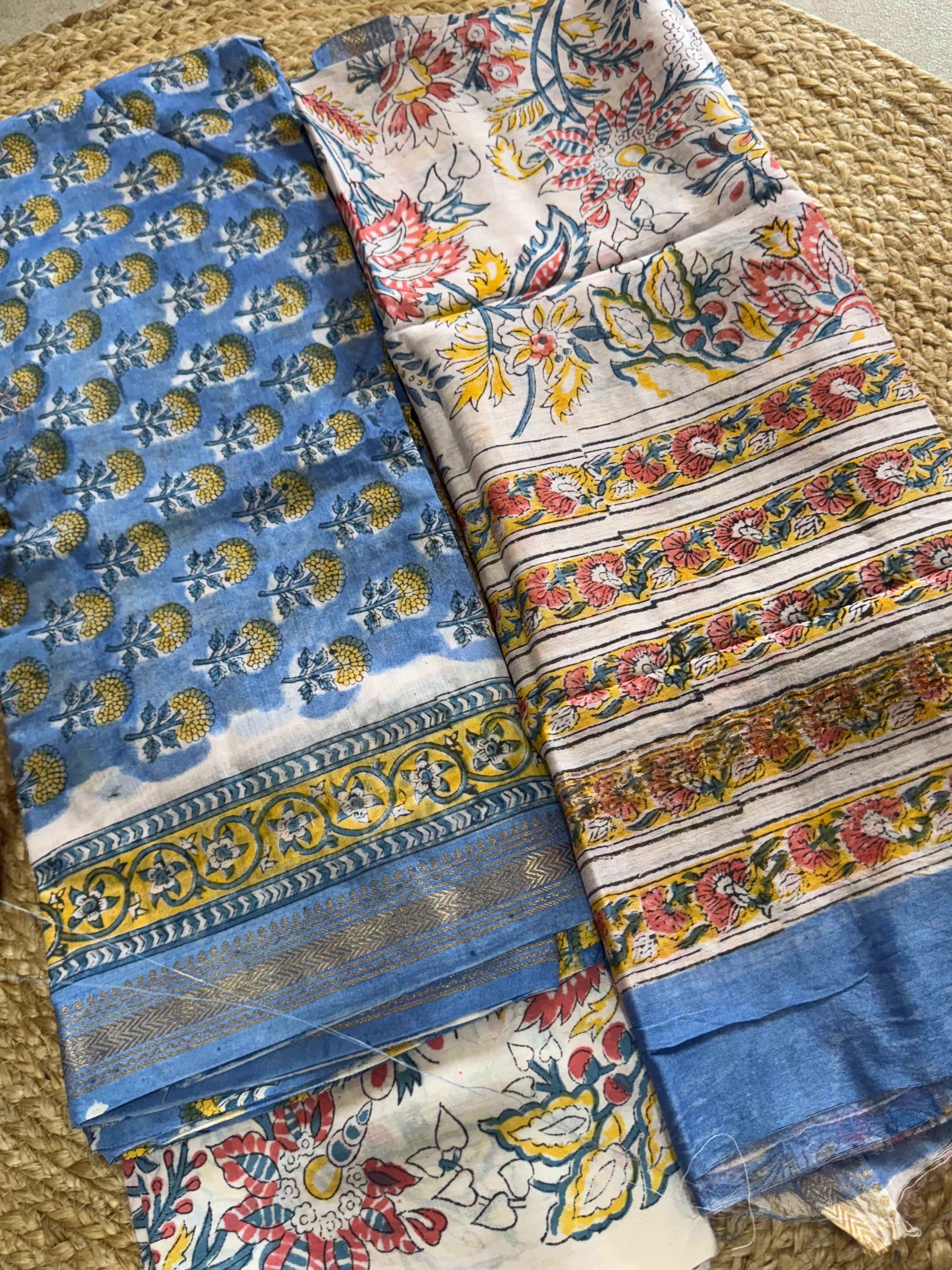 HAND BLOCK PRINTED MAHESHWARI UNSTITCHED SUIT