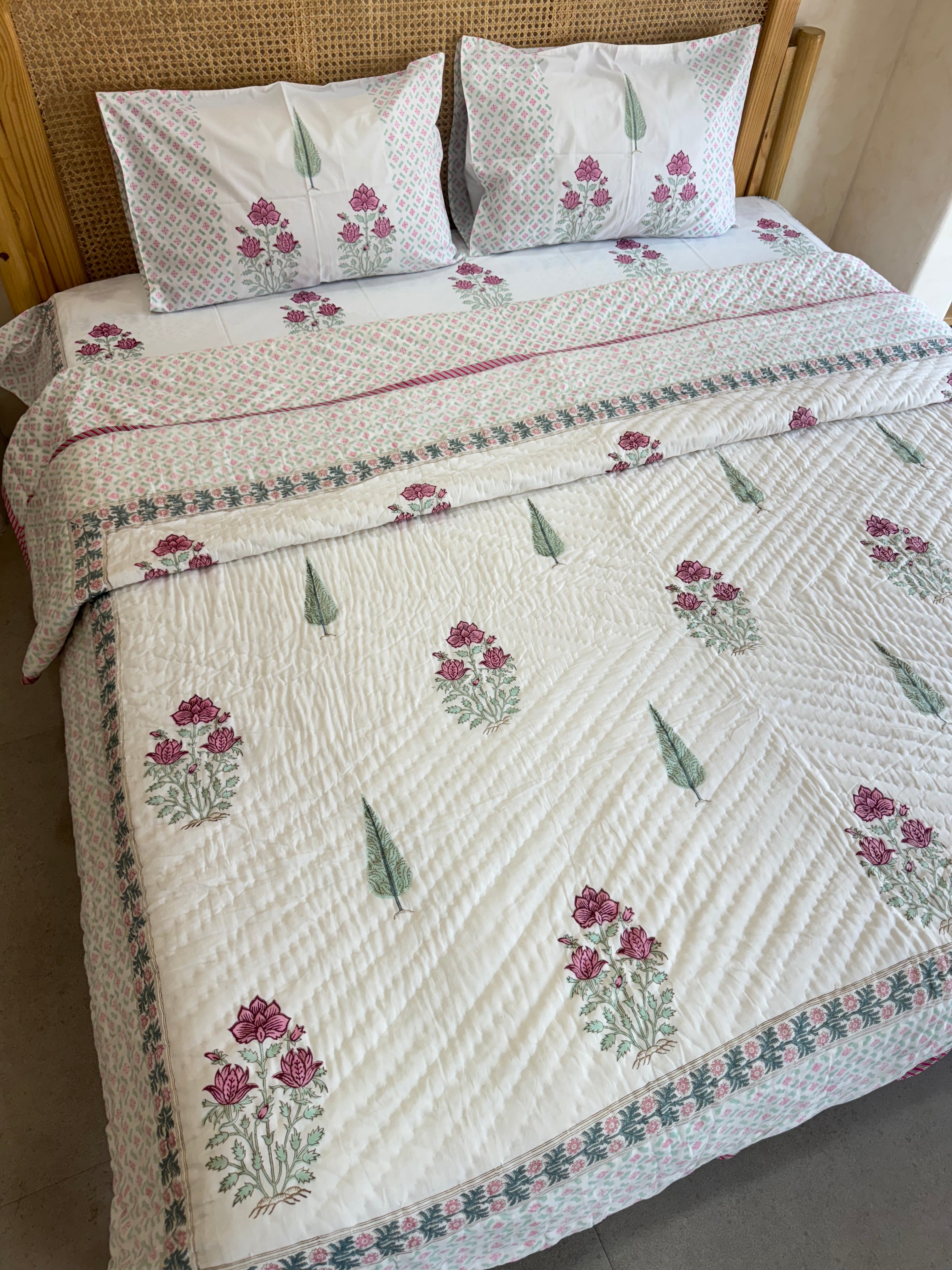 GARDENIA GRACE HANDBLOCK PRINTED BEDDING