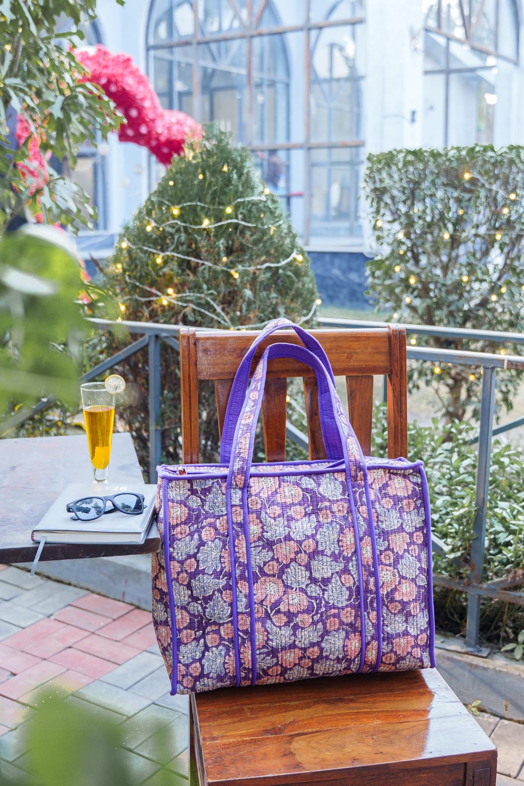 HAND BLOCK PRINTED TOTE BAG WITH ZIP