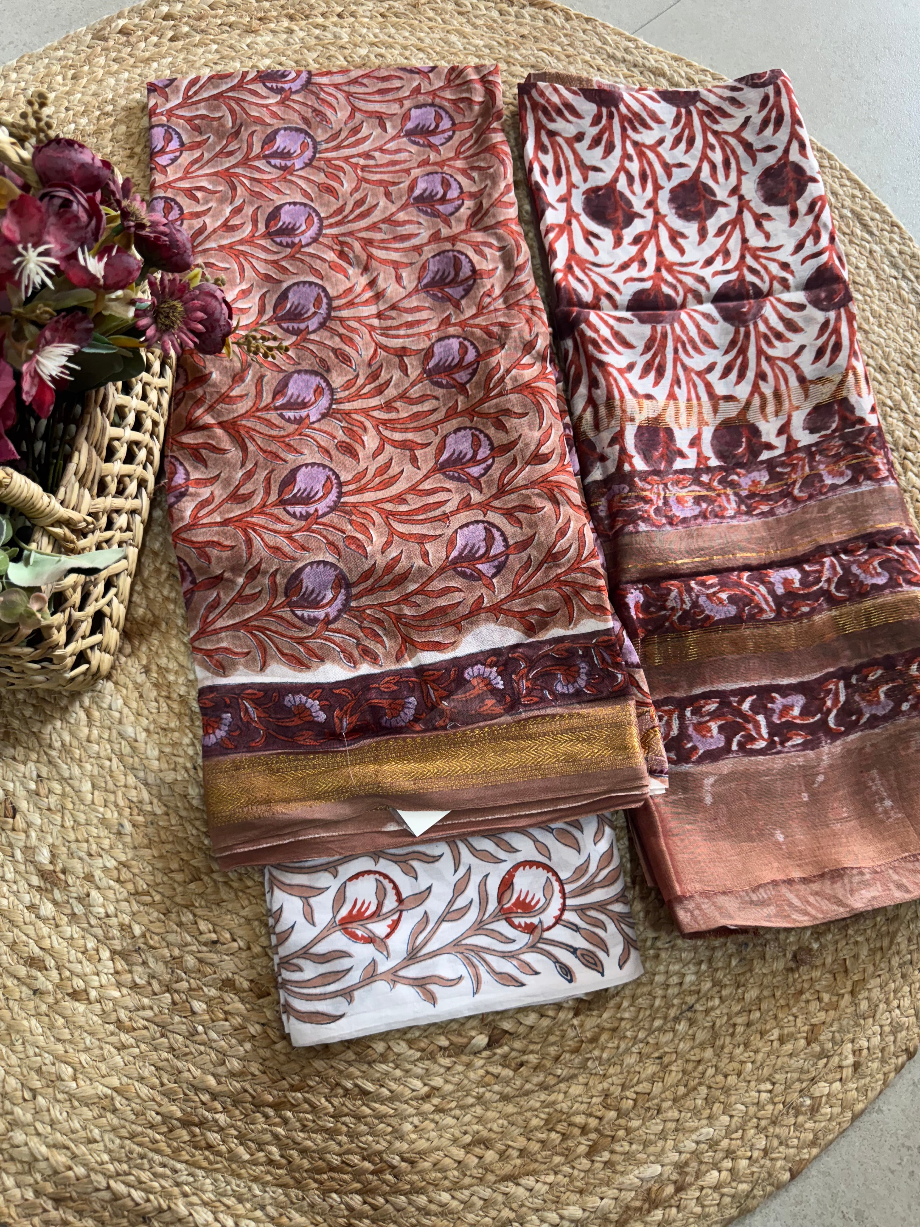 HAND BLOCK PRINTED MAHESHWARI UNSTITCHED SUIT