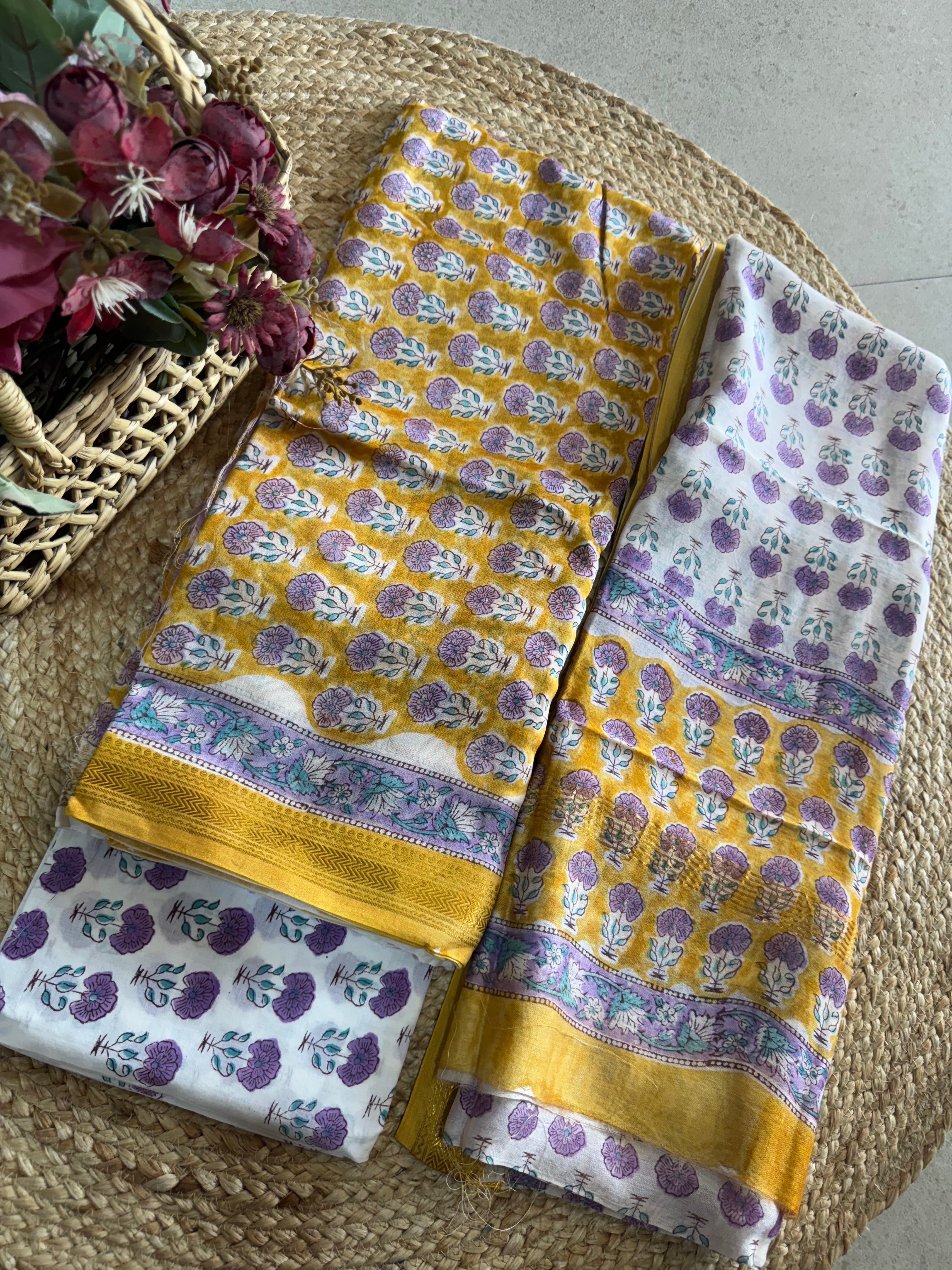 HAND BLOCK PRINTED MAHESHWARI UNSTITCHED SUIT
