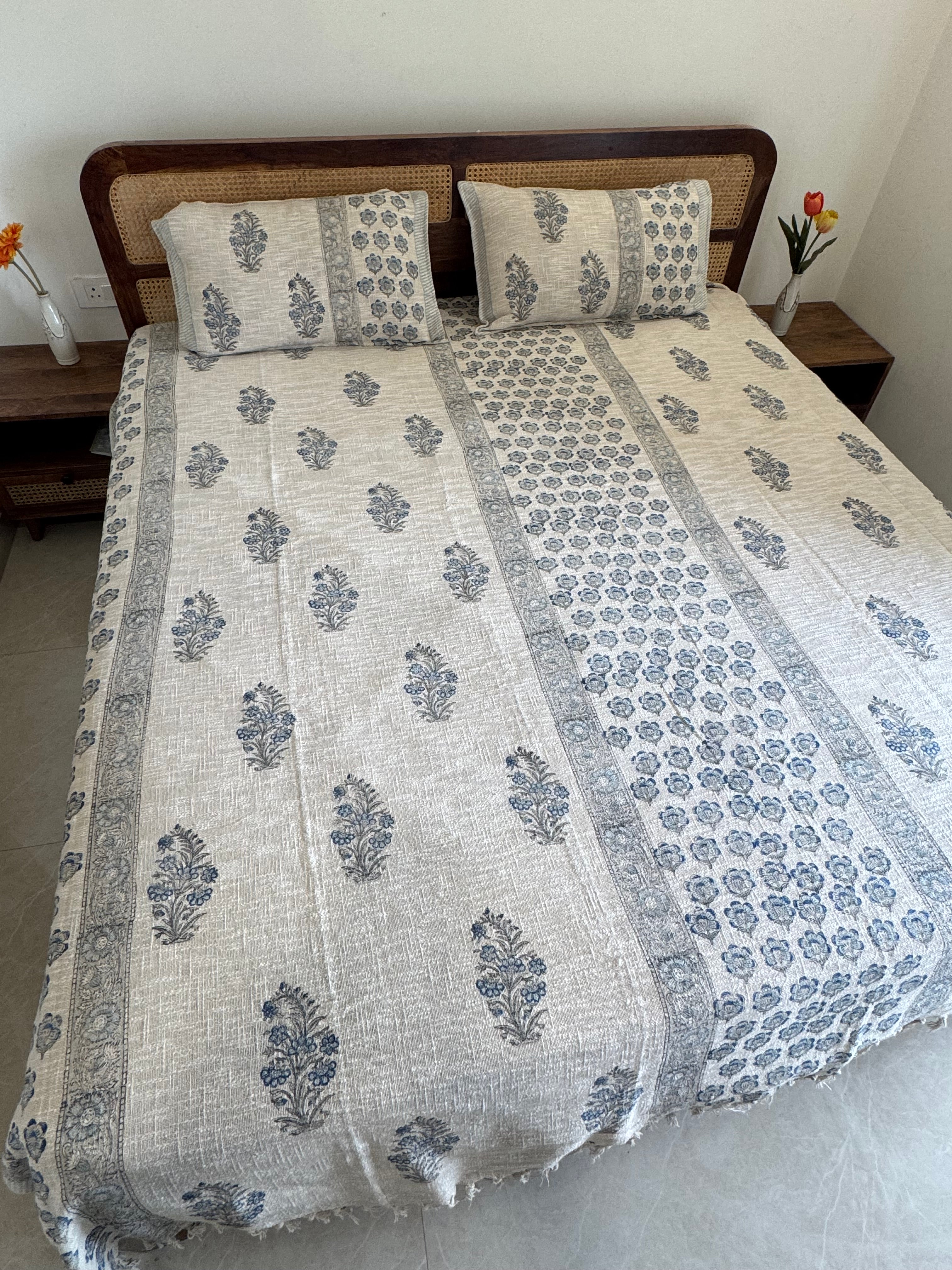 HAND BLOCK PRINTED JUTE BEDCOVER - 108 by 108 INCHES