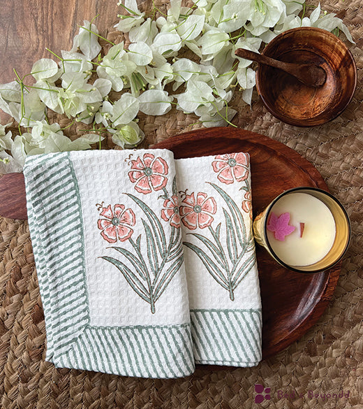 PRETTY PASTEL HANDBLOCK PRINTED BODY / HAND TOWEL / NAPKIN