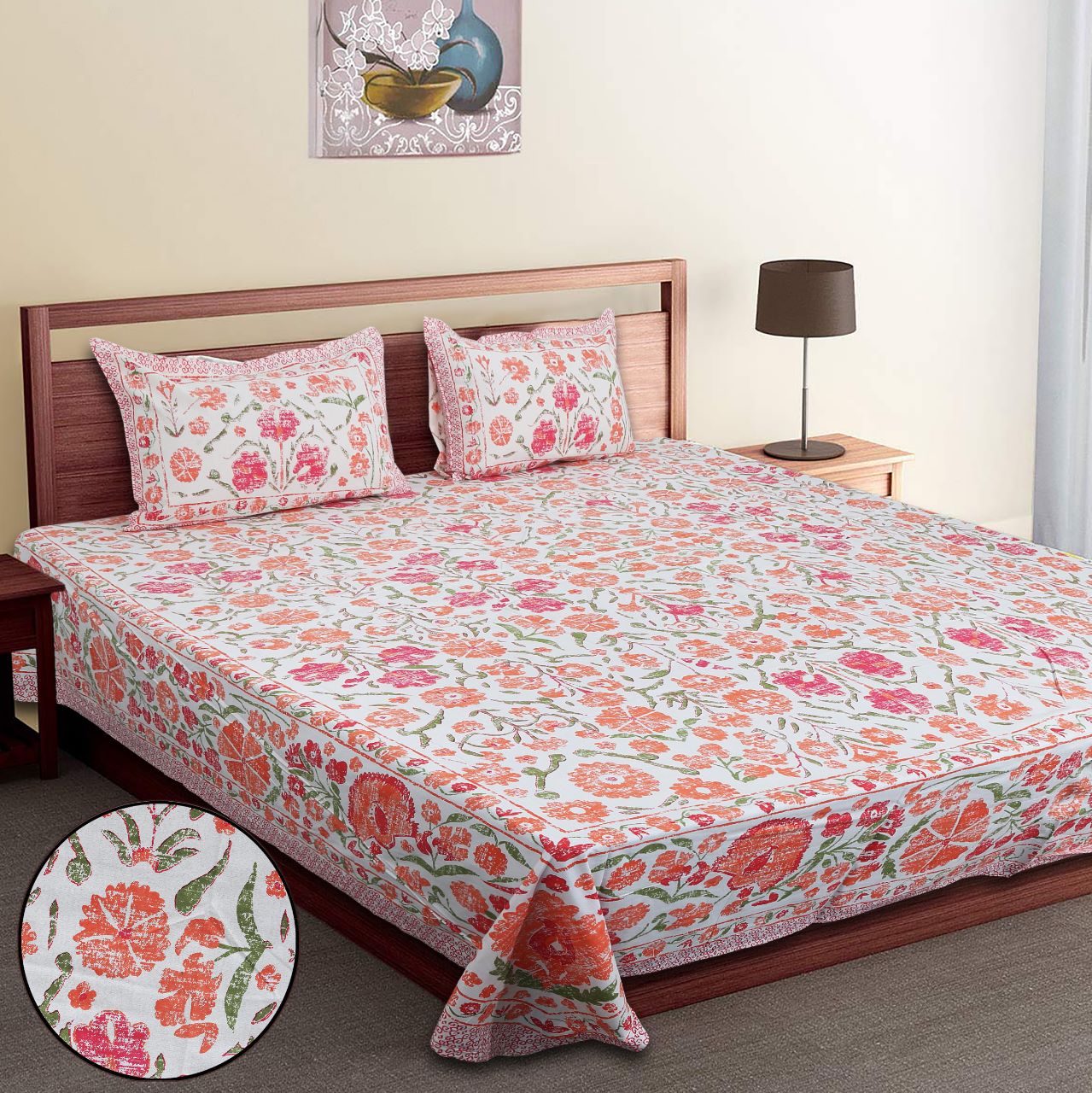 PURE COTTON BEDSHEET WITH TWO REVERSIBLE PILLOW COVERS