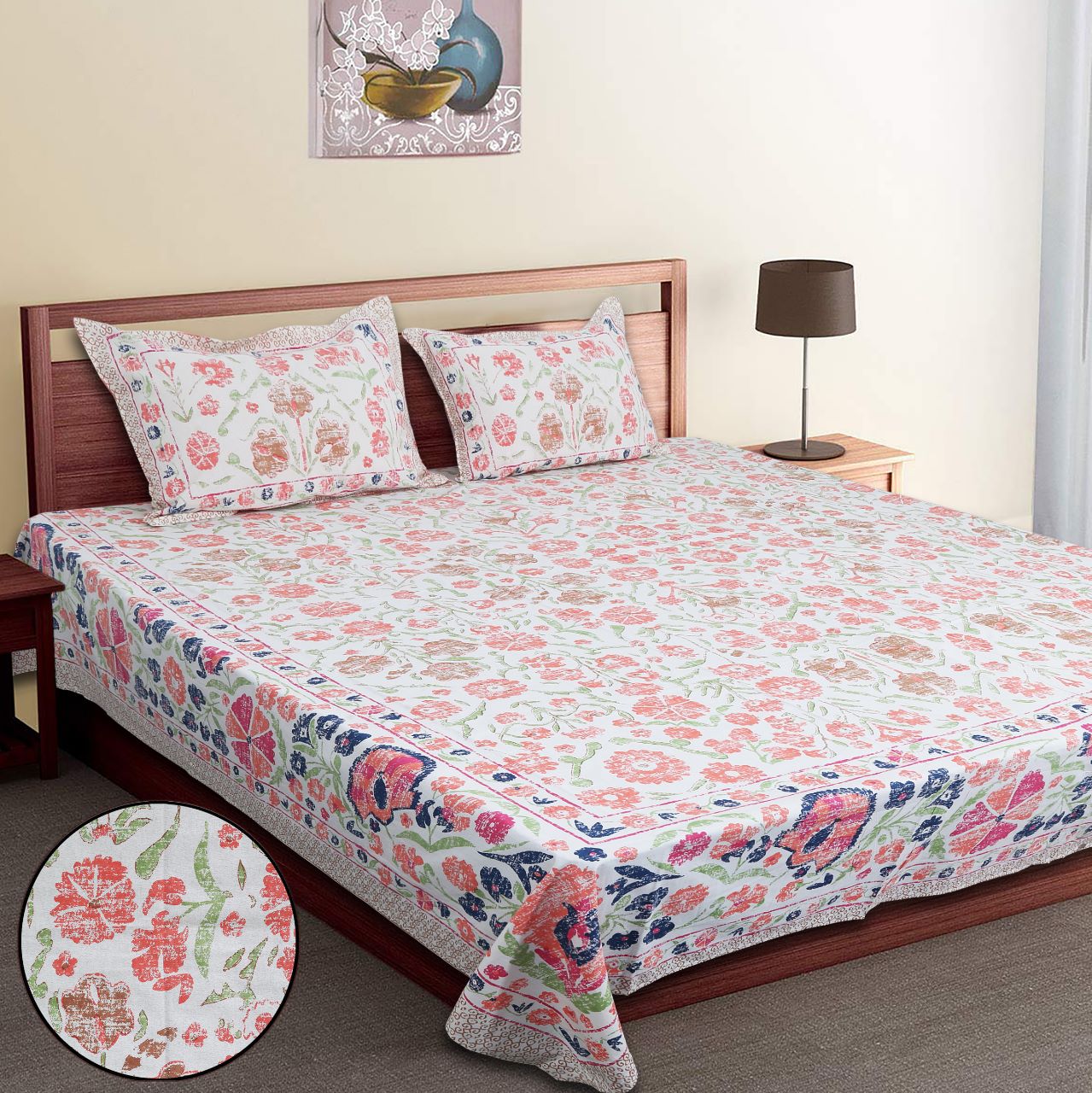 PURE COTTON BEDSHEET WITH TWO REVERSIBLE PILLOW COVERS