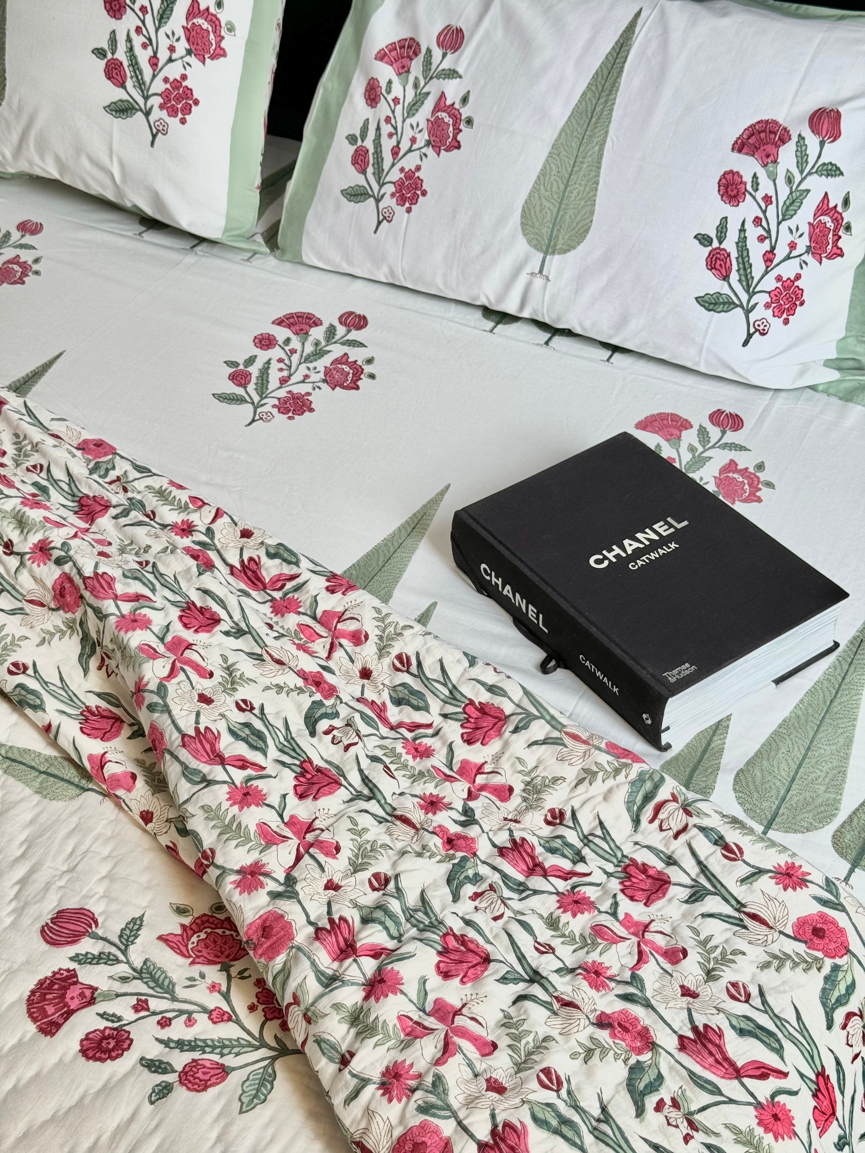 TRIPLE CYPRESS HAND BLOCK PRINTED BEDDING SET