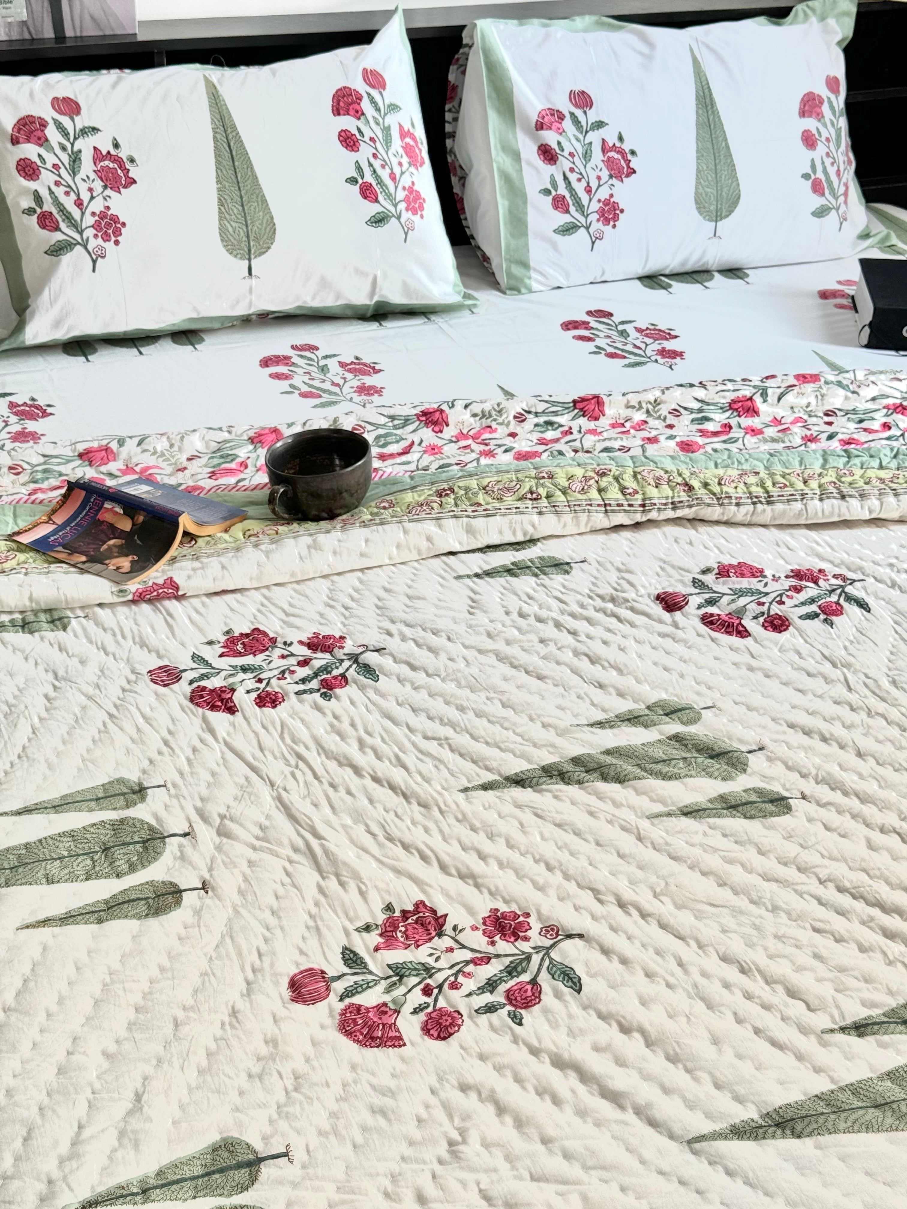 TRIPLE CYPRESS HAND BLOCK PRINTED BEDDING SET