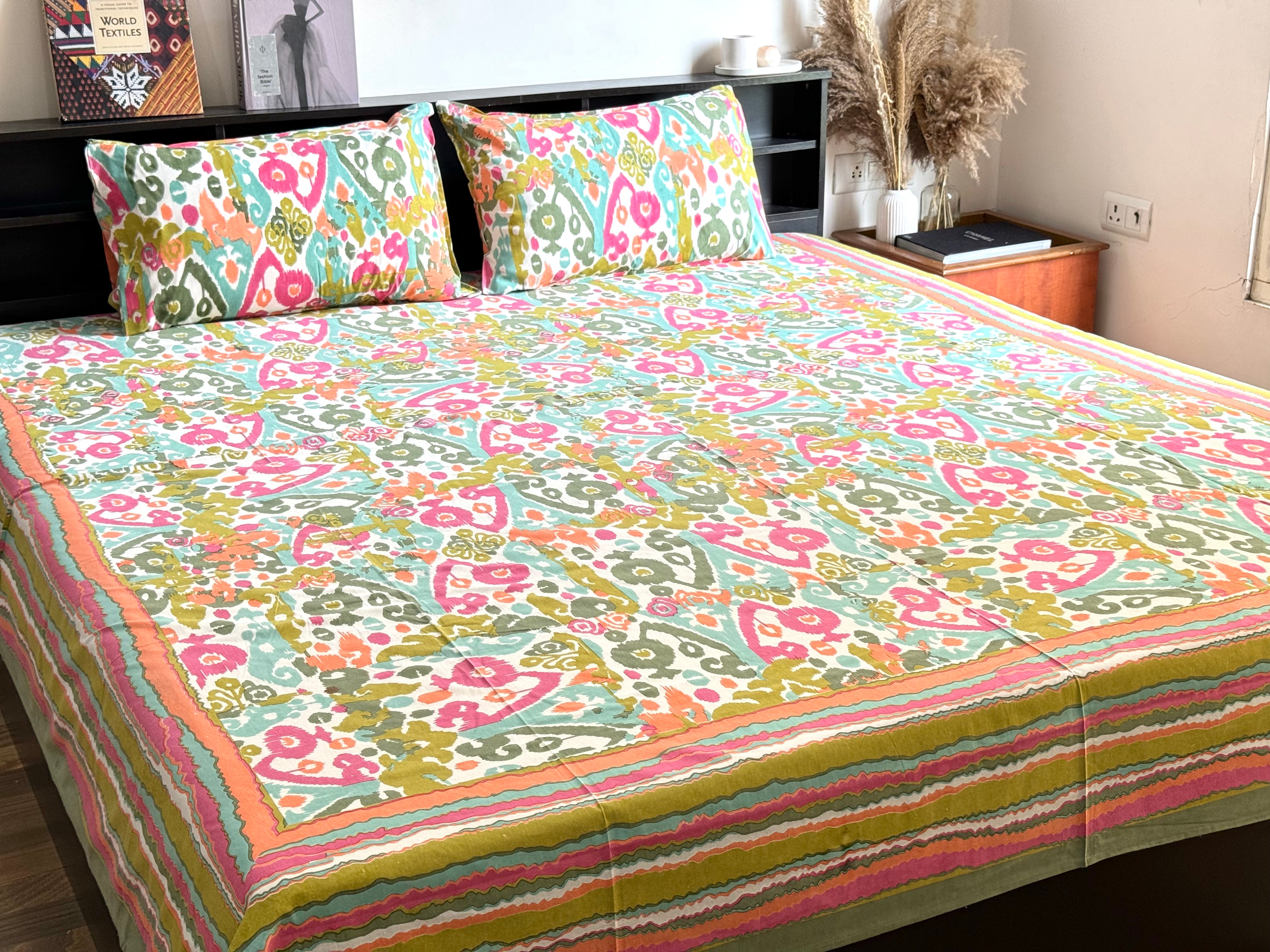 SHALIMAR BEDSHEET WITH TWO REVERSIBLE PILLOW COVERS