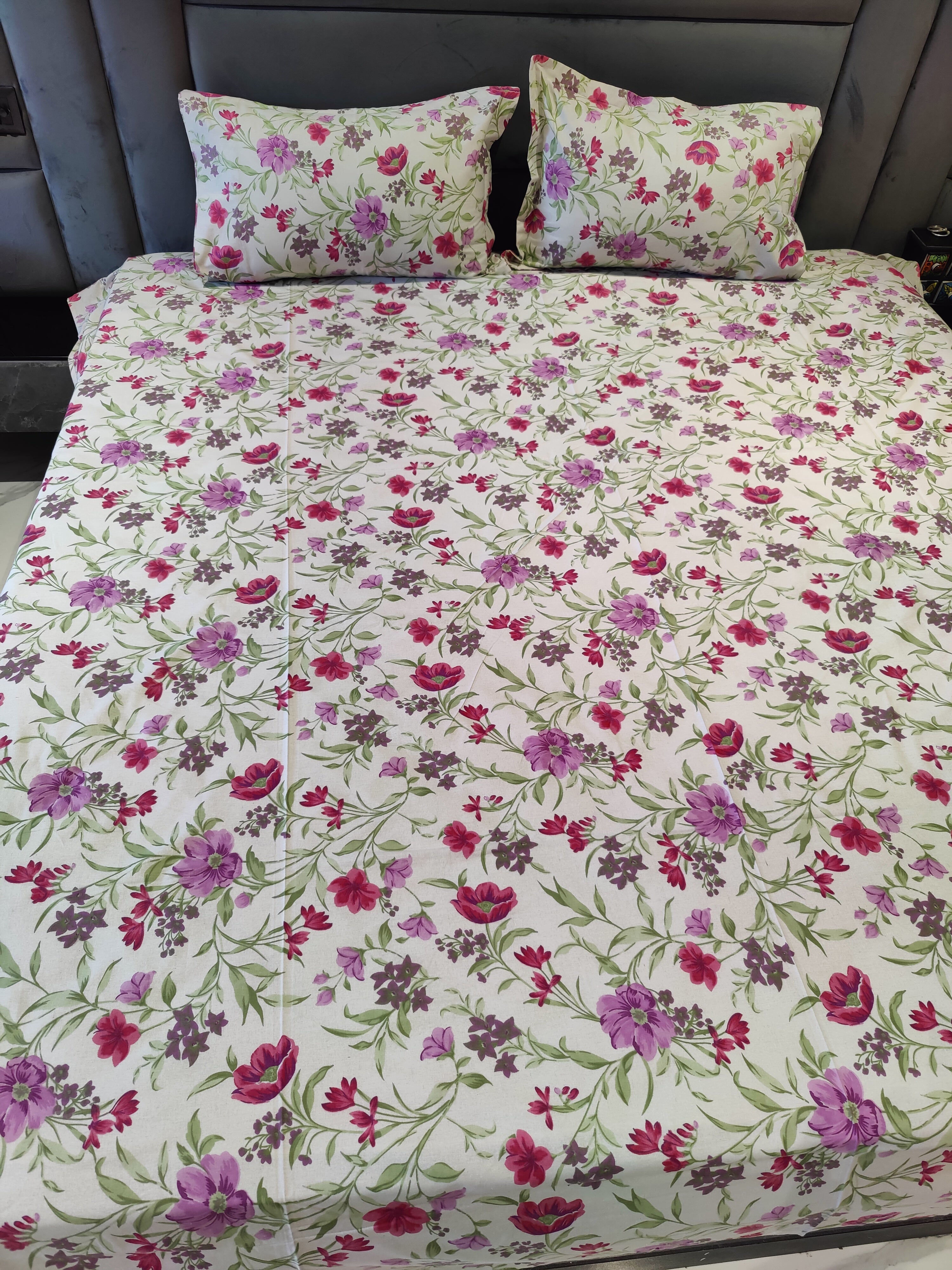 FLORAL SHALIMAR BEDSHEET WITH TWO REVERSIBLE PILLOW COVERS