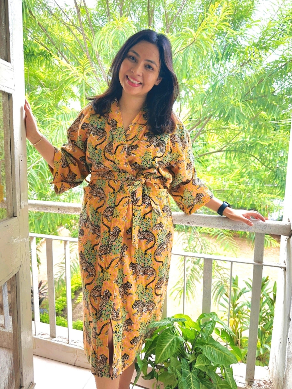 Jungle Safari Waffle Cotton Floral Bath Robe