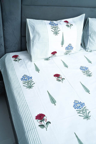 SWARA HAND BLOCK PRINTED BEDSHEET WITH TWO REVERSIBLE PILLOW COVERS