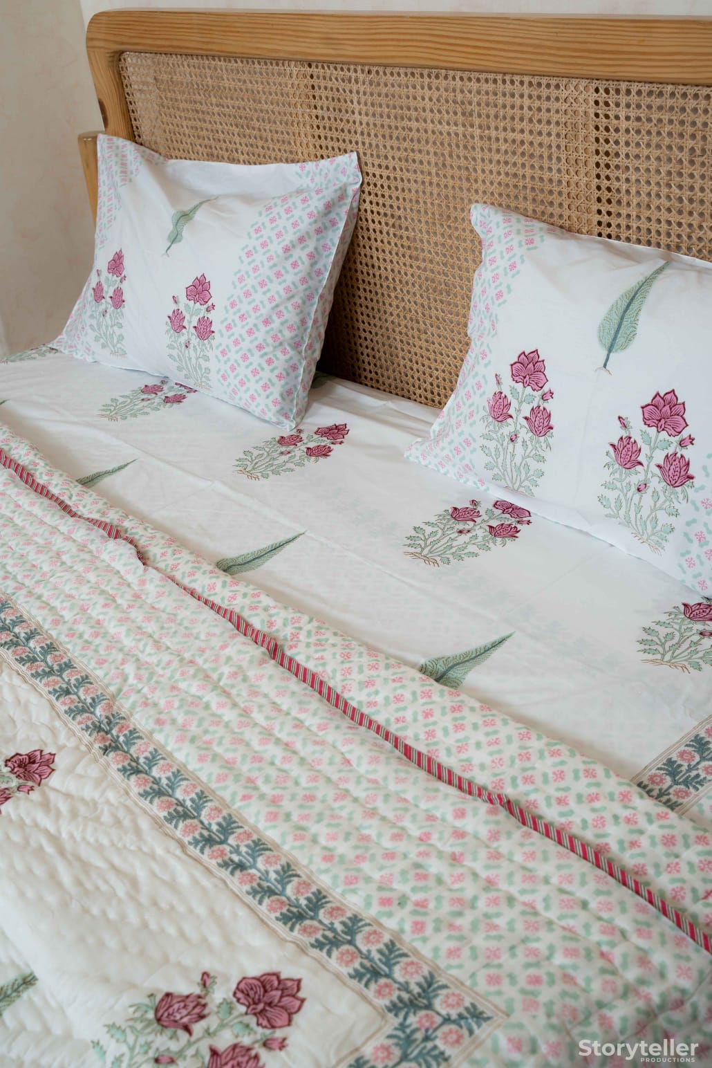GARDENIA GRACE HANDBLOCK PRINTED BEDDING