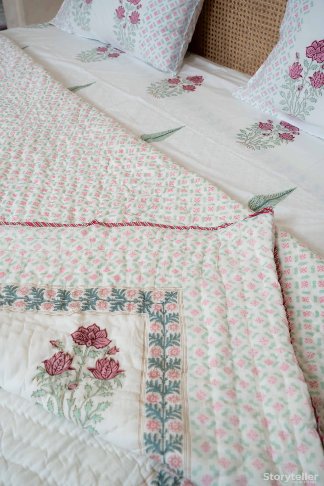 GARDENIA GRACE HANDBLOCK PRINTED BEDDING