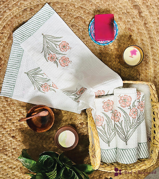 PRETTY PASTEL HANDBLOCK PRINTED BODY / HAND TOWEL / NAPKIN