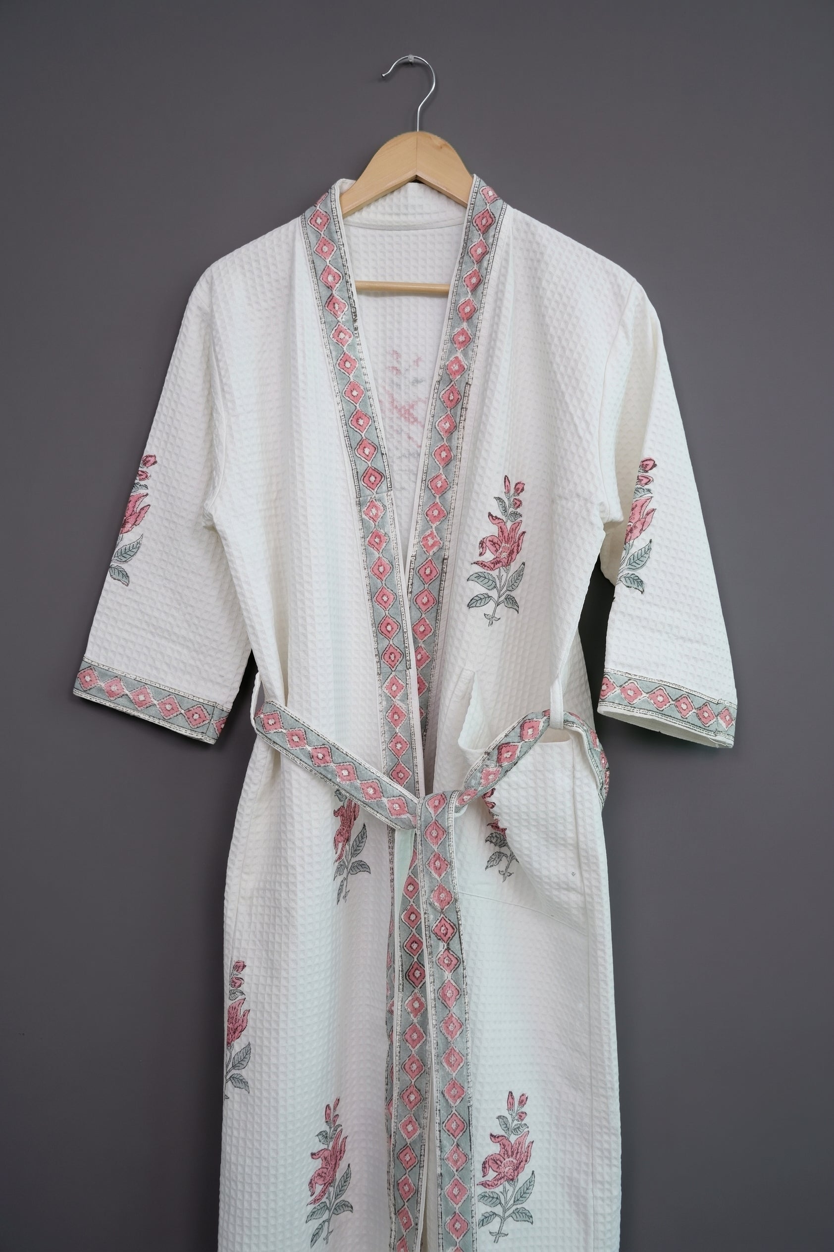 Block printed Waffle Cotton Bath Robe