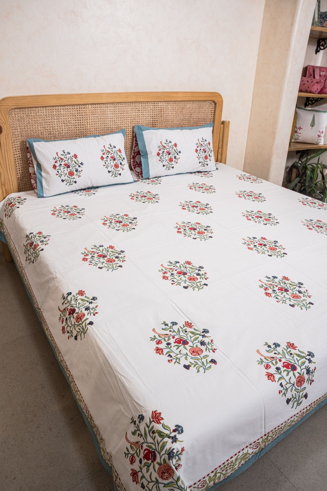 PARINDA HAND BLOCK PRINTED BEDSHEET WITH TWO REVERSIBLE PILLOW COVERS