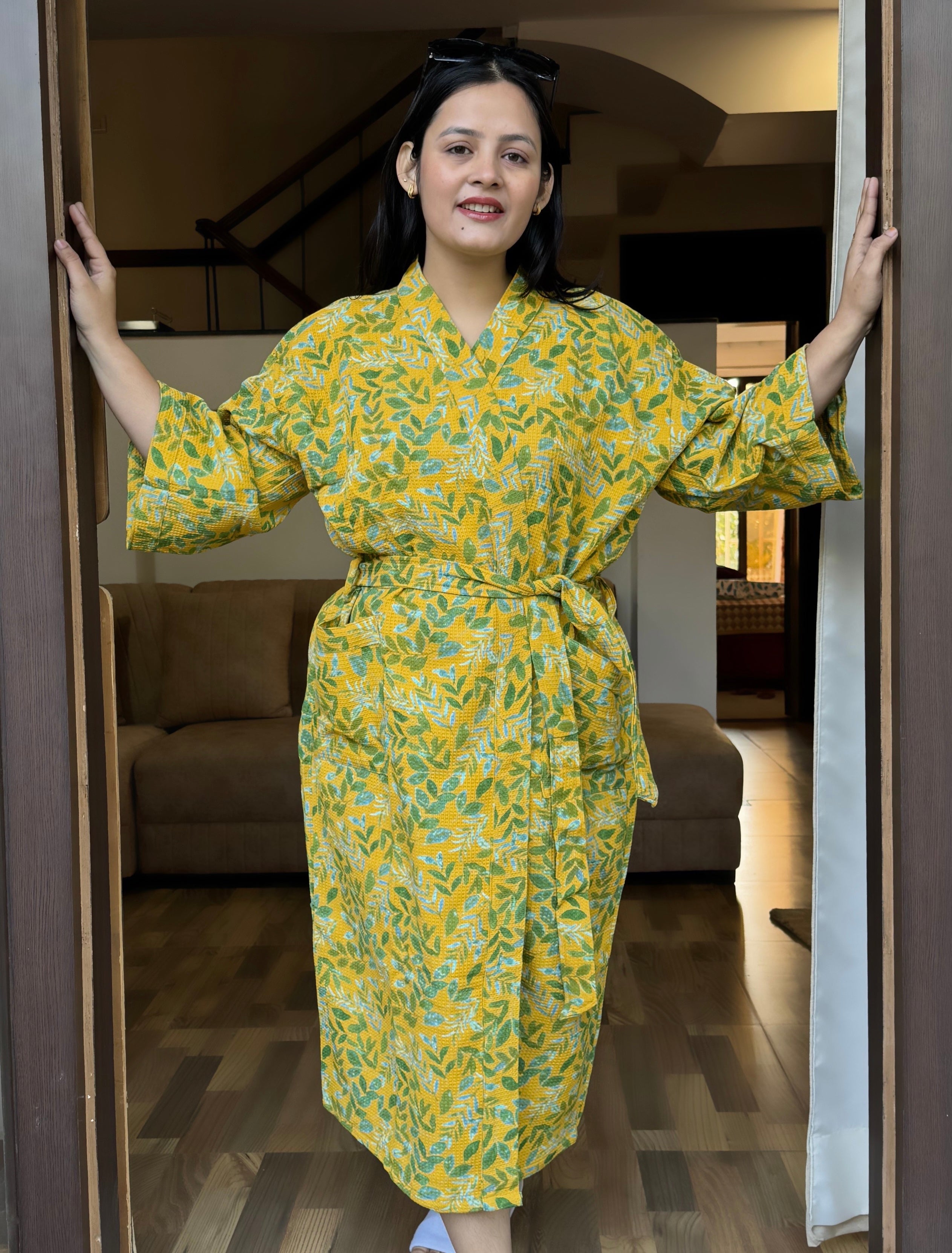 Waffle Cotton Floral Bath Robe