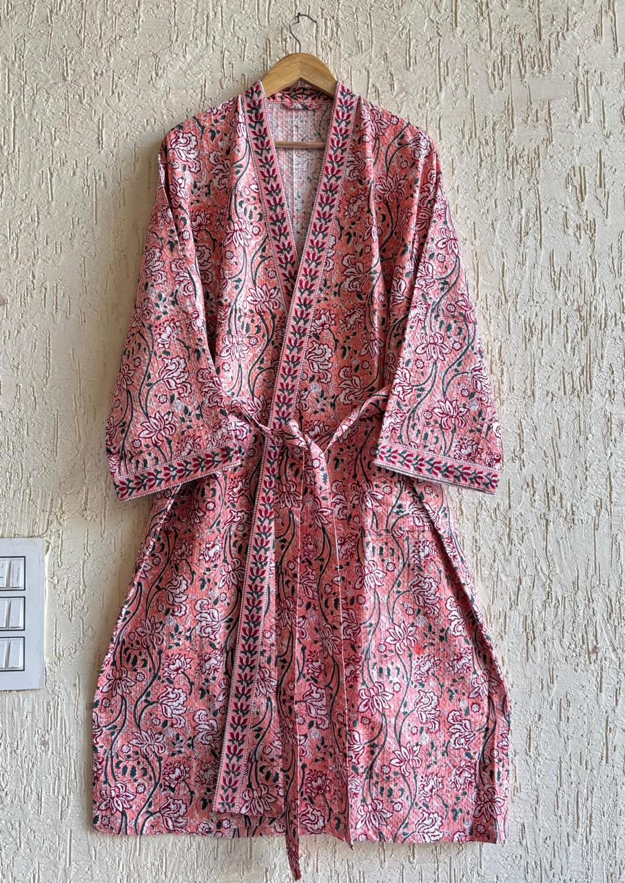 HAND BLOCK PRINTED WAFFLE BATHROBE