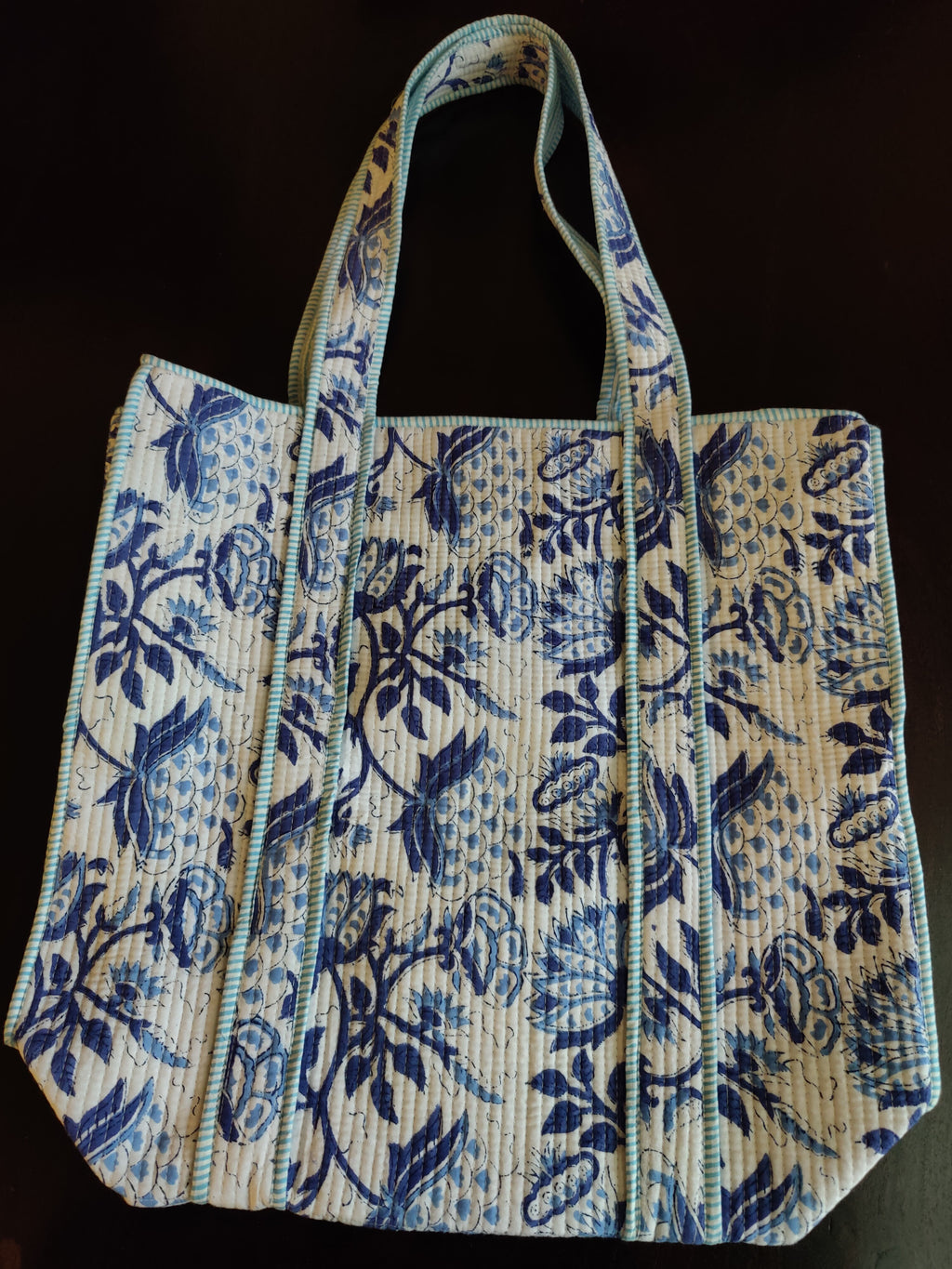 HAND BLOCK PRINTED TOTE BAG WITH ZIP