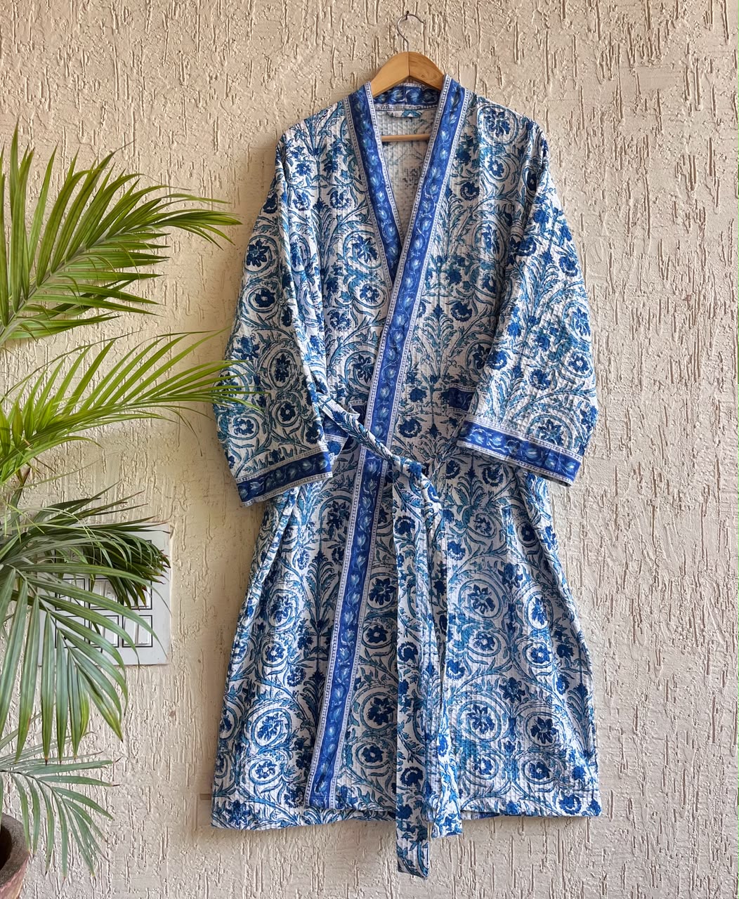 HAND BLOCK PRINTED WAFFLE BATHROBE