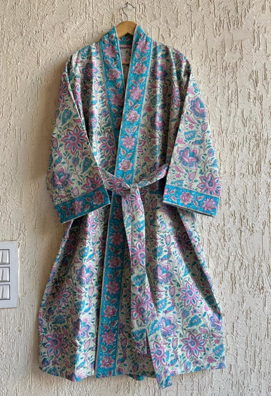 HAND BLOCK PRINTED WAFFLE BATHROBE