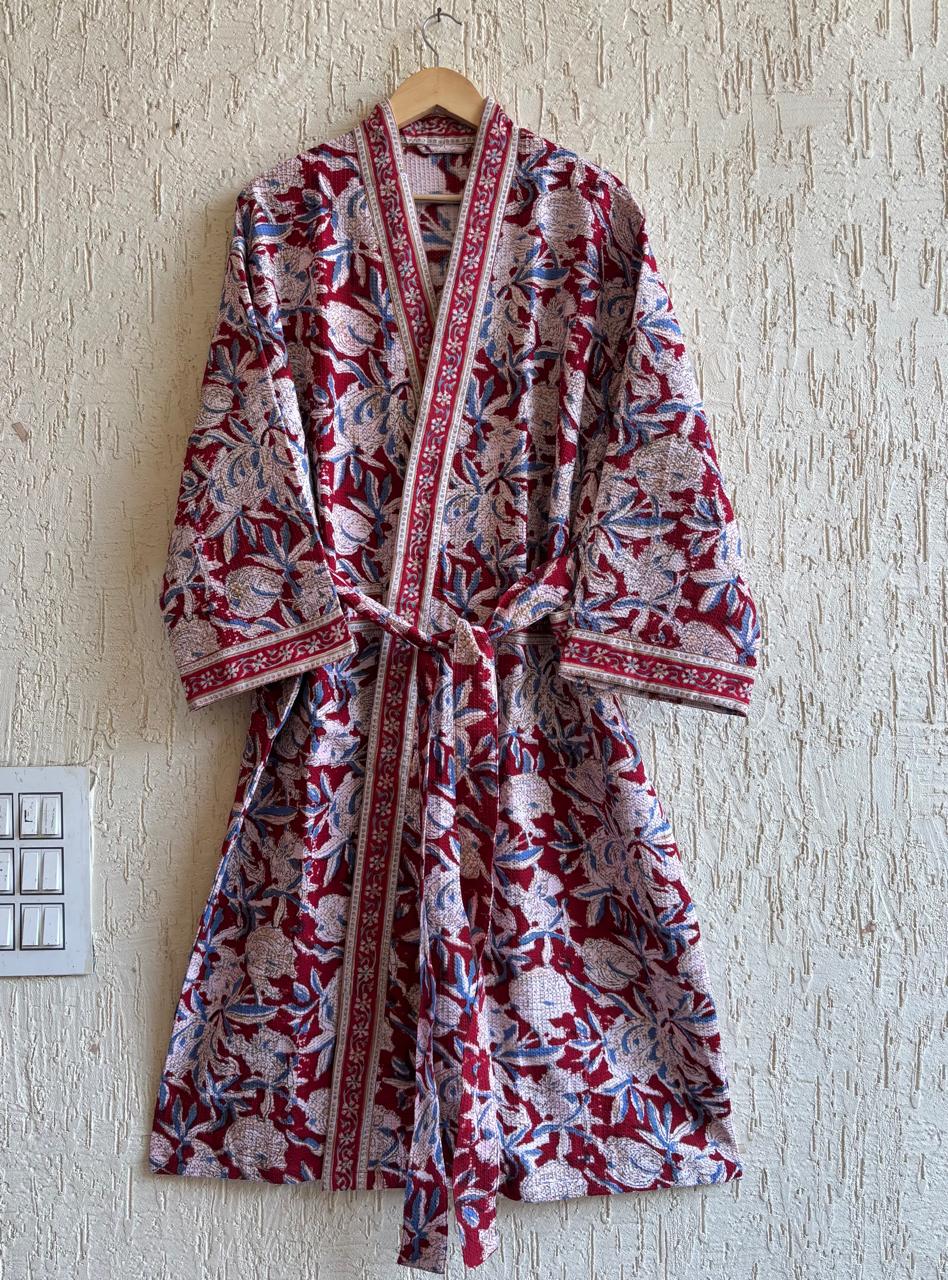 HAND BLOCK PRINTED WAFFLE BATHROBE