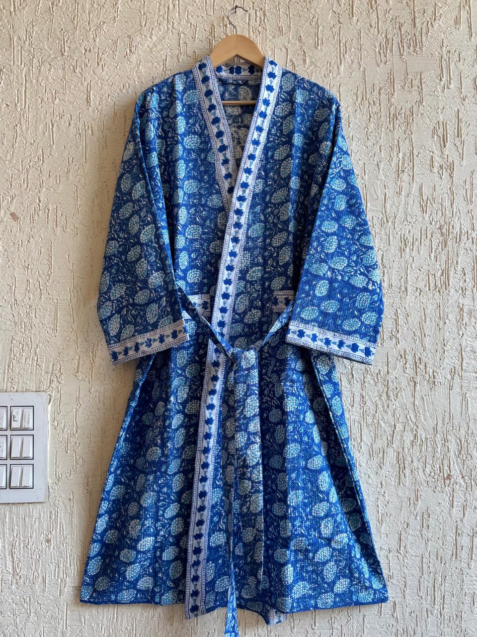 HAND BLOCK PRINTED WAFFLE BATHROBE