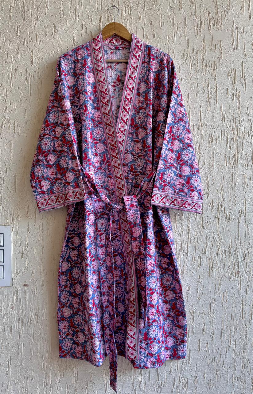 HAND BLOCK PRINTED WAFFLE BATHROBE
