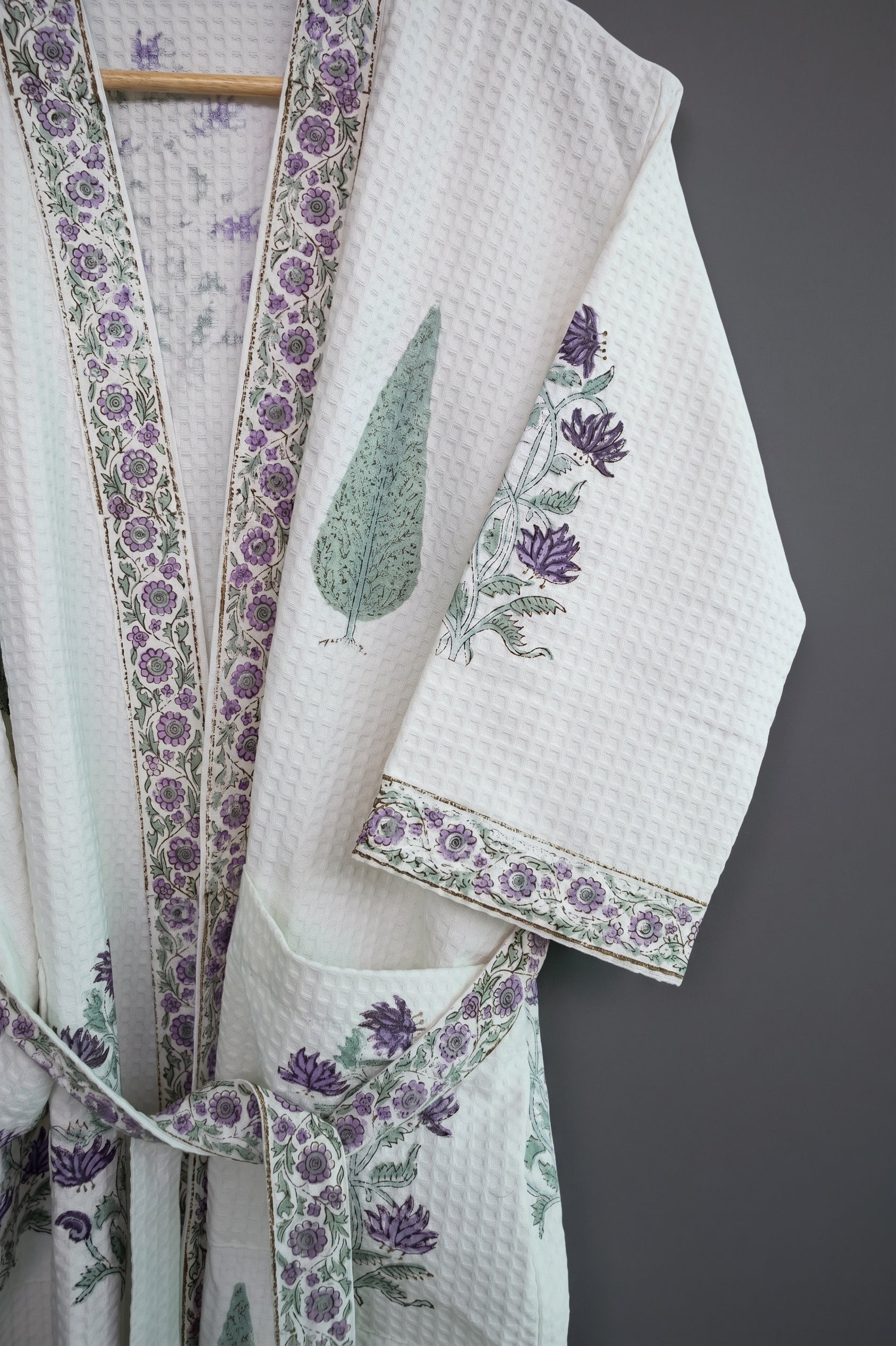 Block printed Waffle Cotton Bath Robe