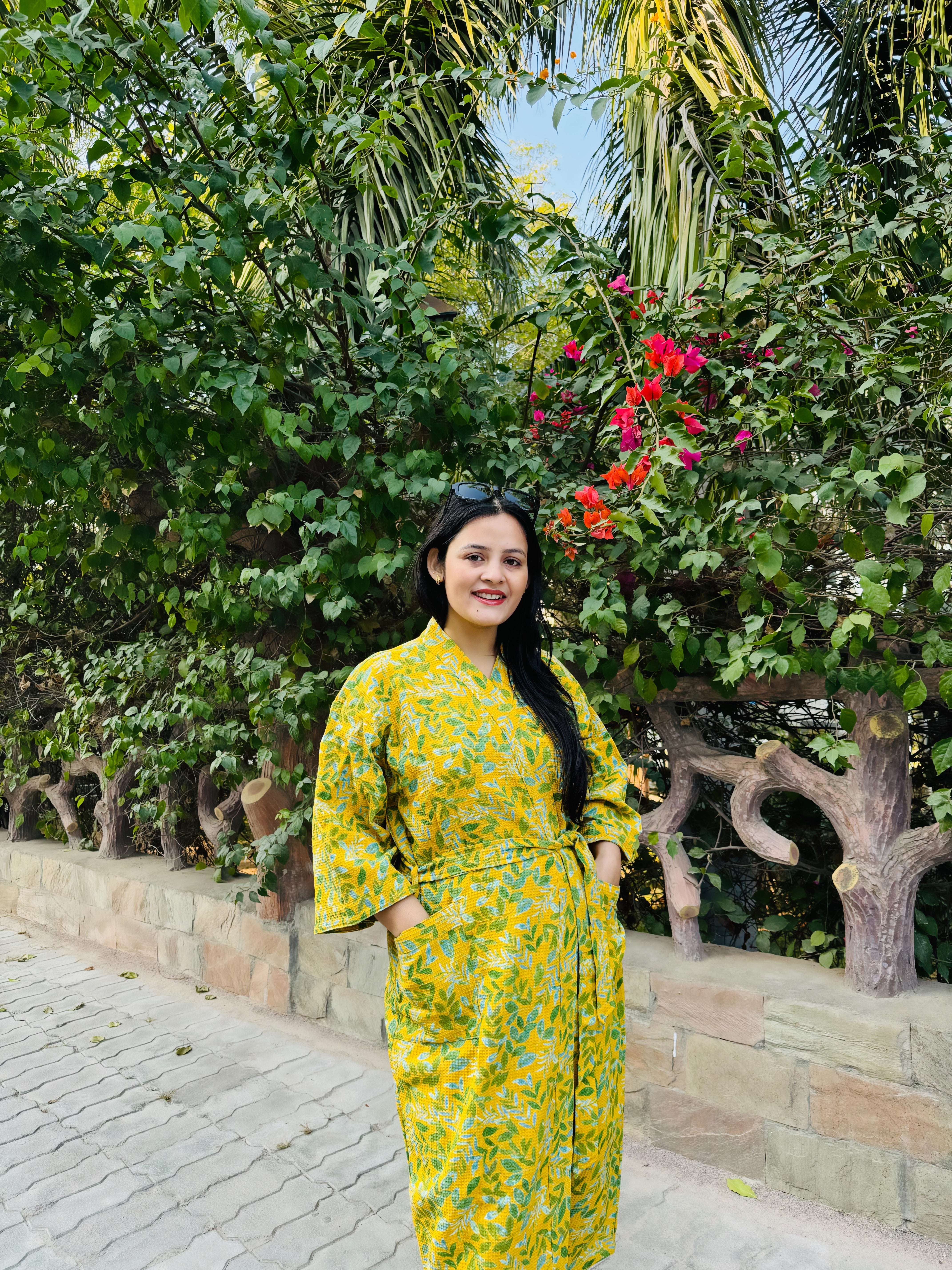 Waffle Cotton Floral Bath Robe