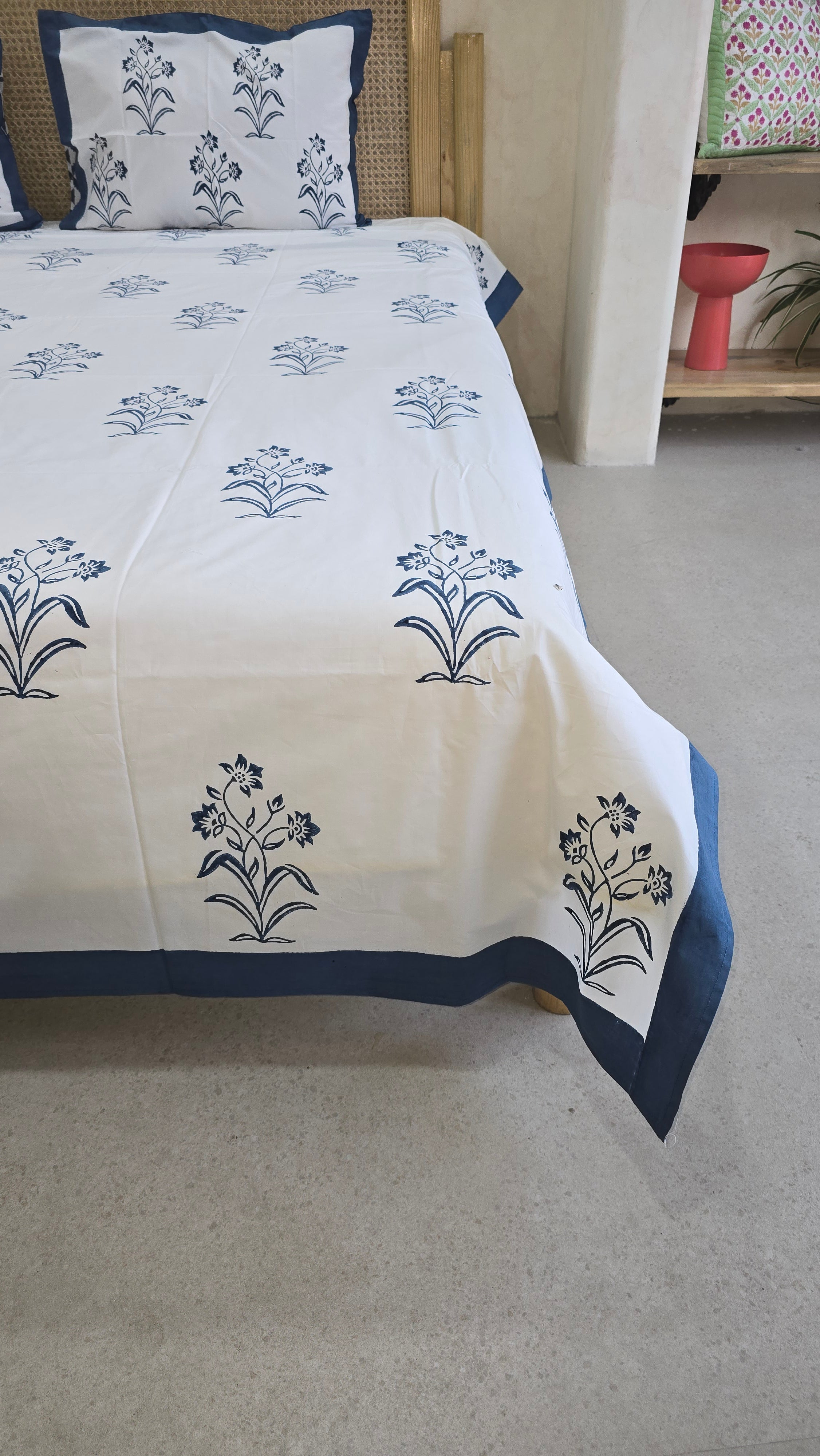 NILA HAND BLOCK PRINTED BEDSHEET WITH TWO REVERSIBLE PILLOW COVERS