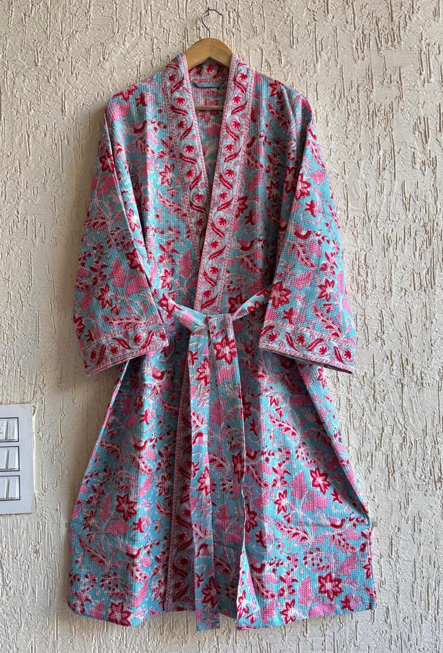 HAND BLOCK PRINTED WAFFLE BATHROBE