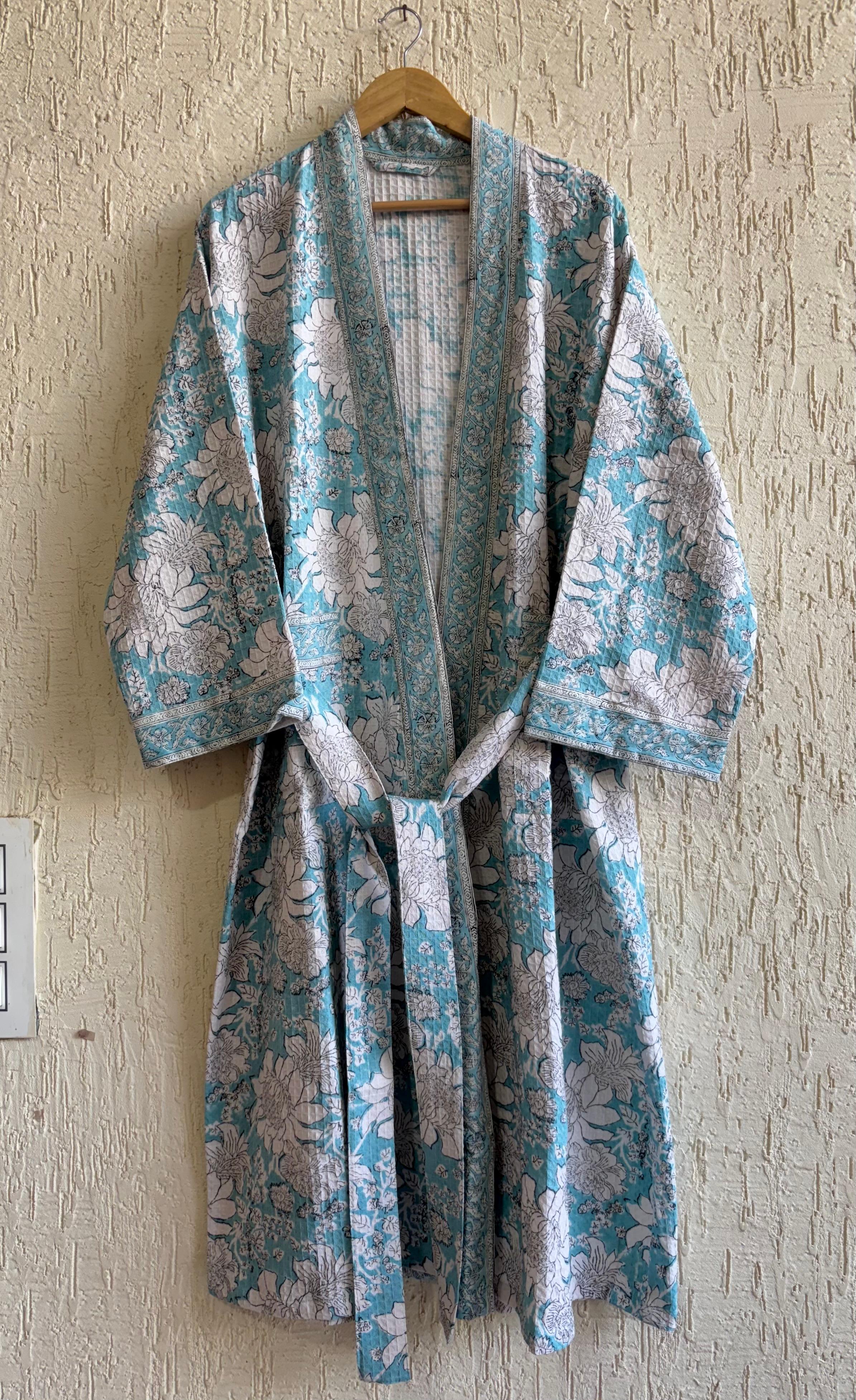 HAND BLOCK PRINTED WAFFLE BATHROBE