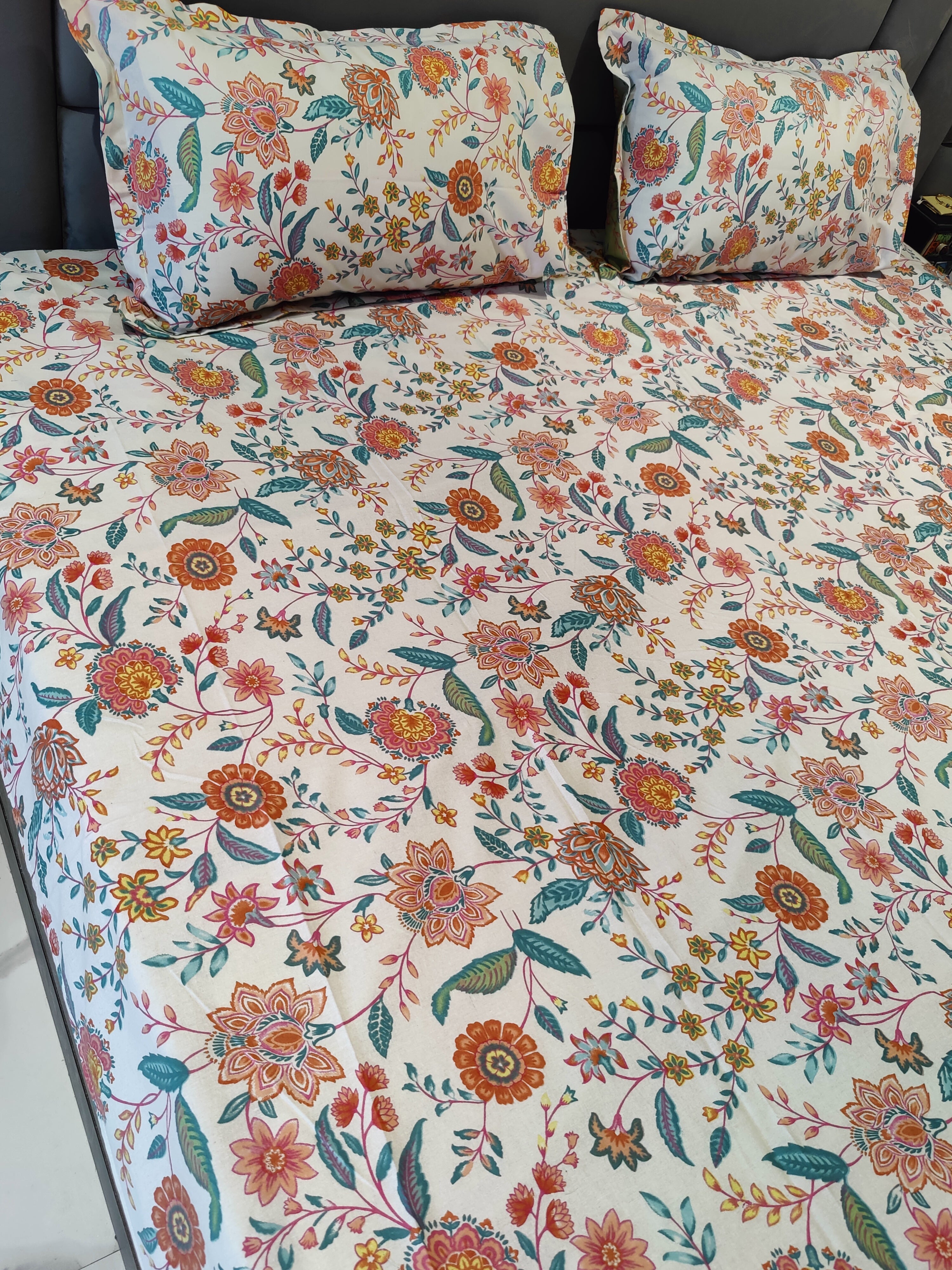 FLORAL SHALIMAR BEDSHEET WITH TWO REVERSIBLE PILLOW COVERS