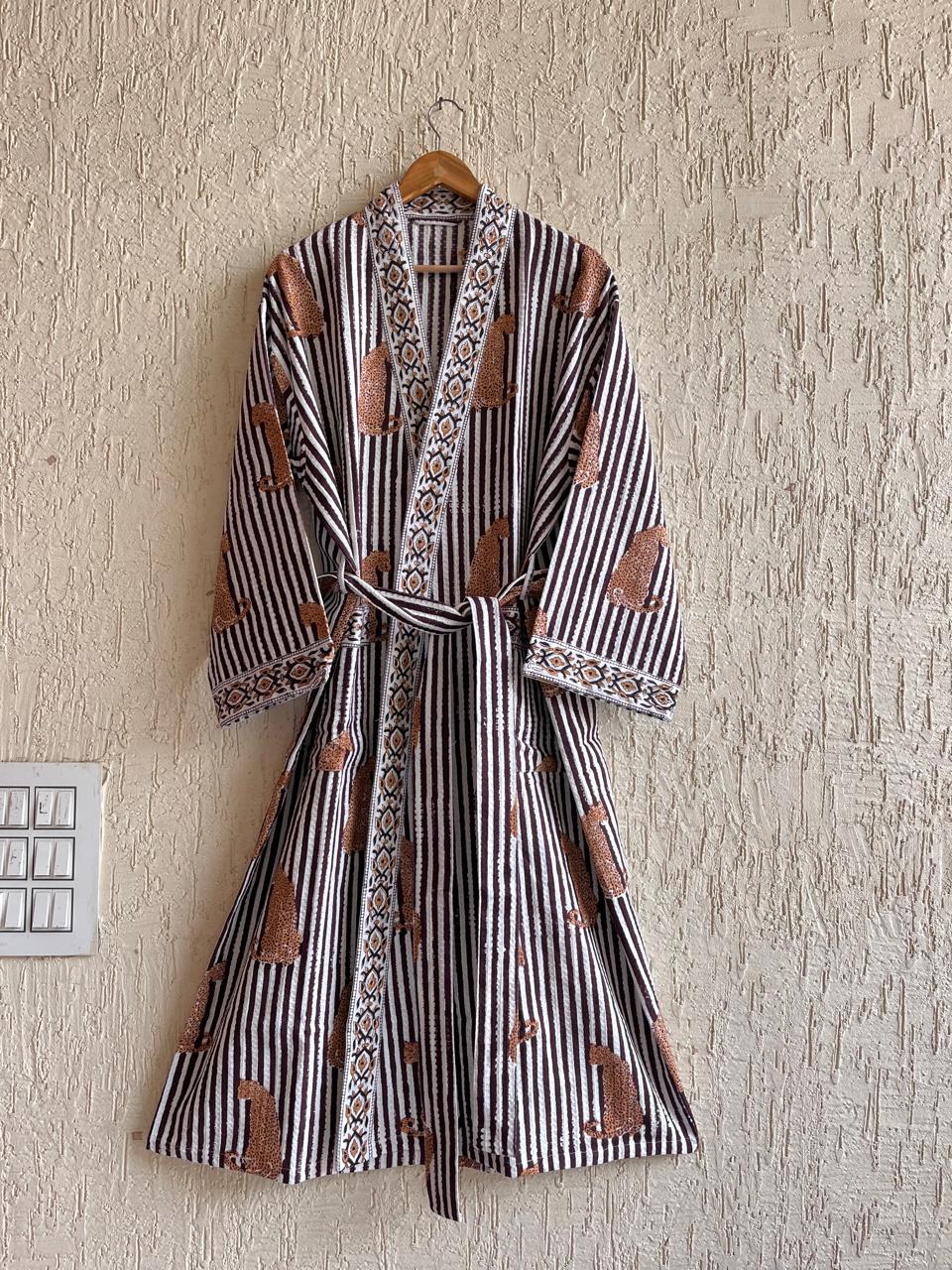 HAND BLOCK PRINTED WAFFLE BATHROBE