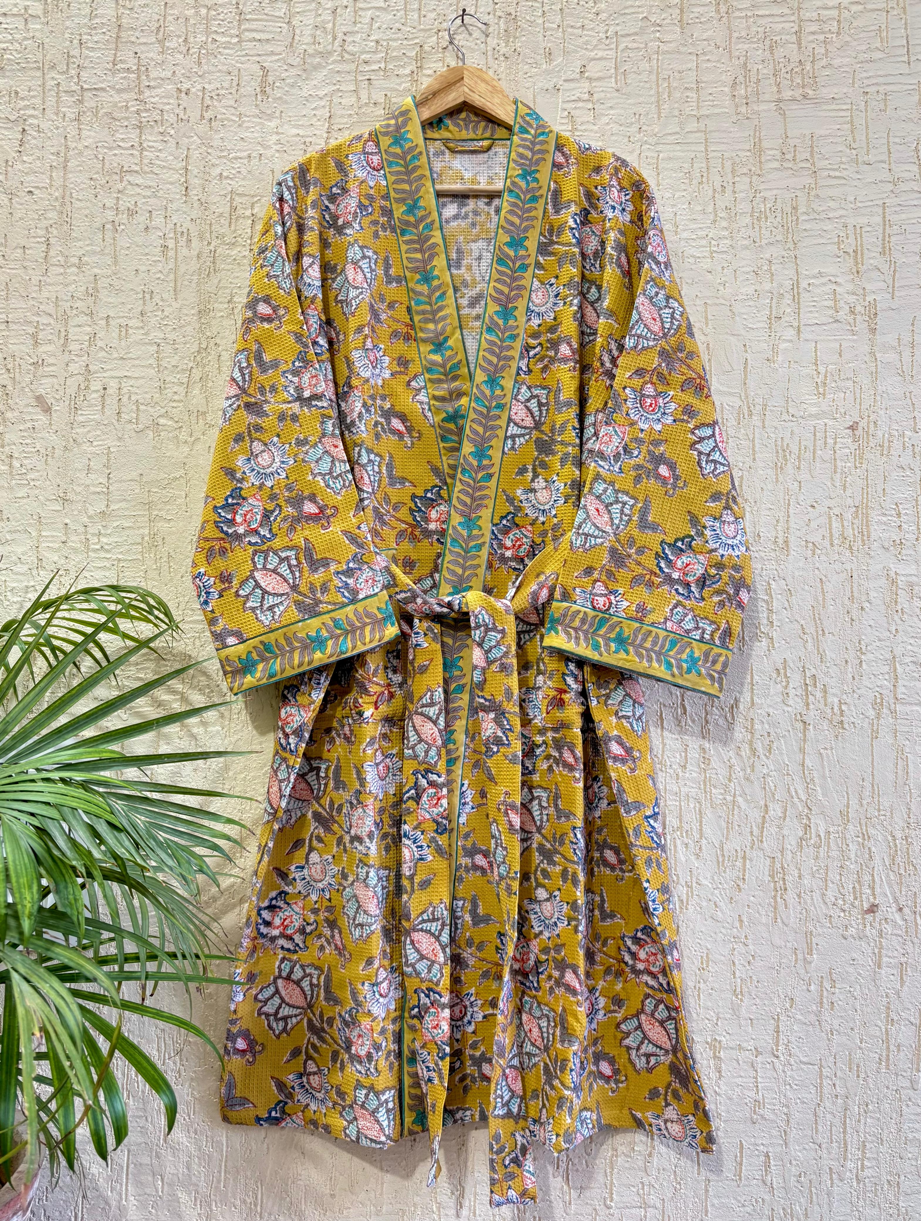 HAND BLOCK PRINTED WAFFLE BATHROBE