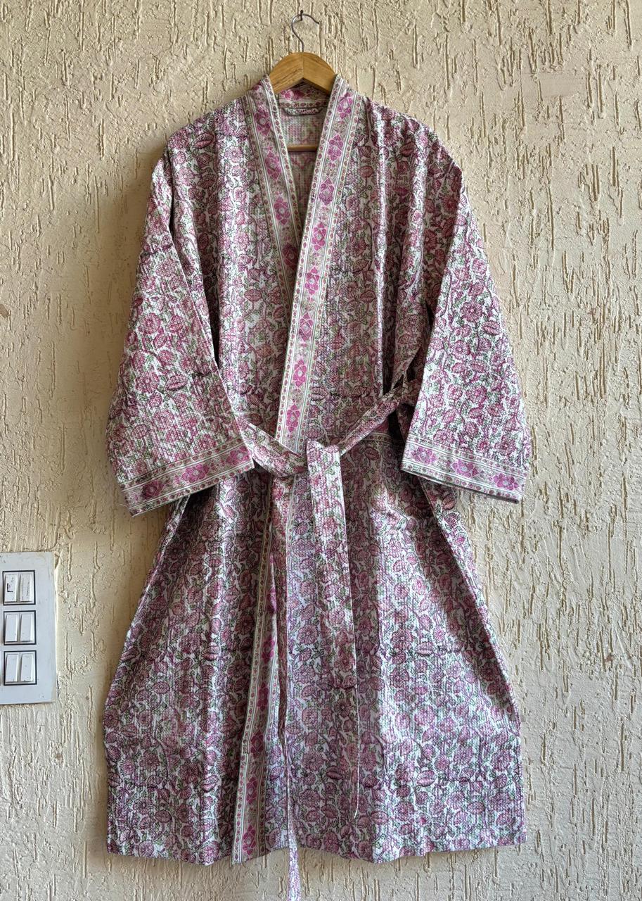HAND BLOCK PRINTED WAFFLE BATHROBE
