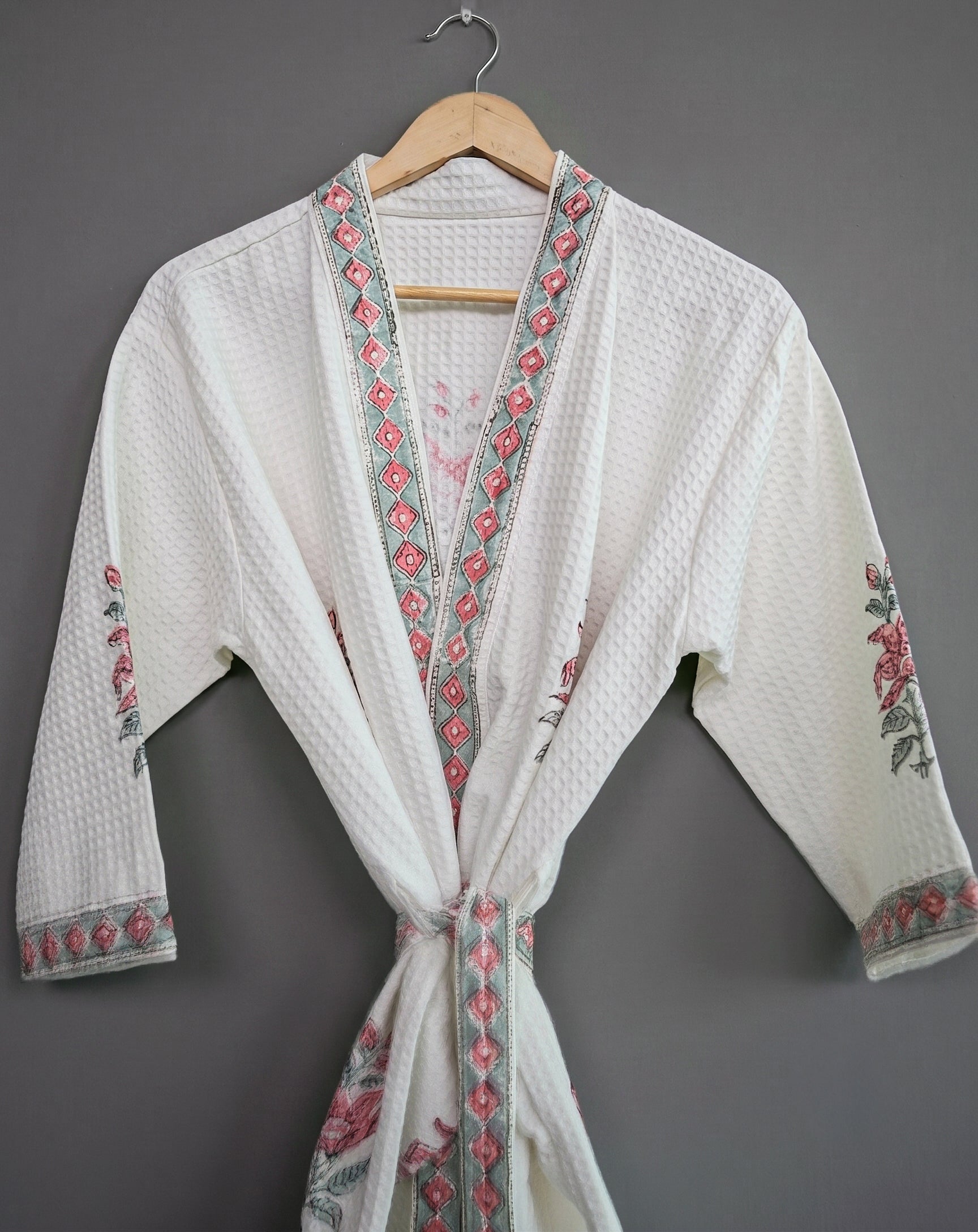 Block printed Waffle Cotton Bath Robe