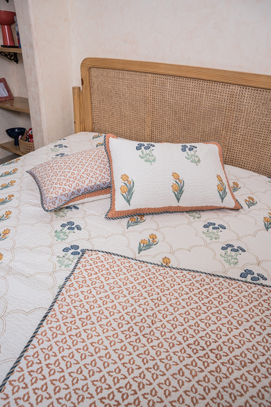 HANDBLOCK PRINTED REVERSIBLE QUILTED BEDCOVER 108*108