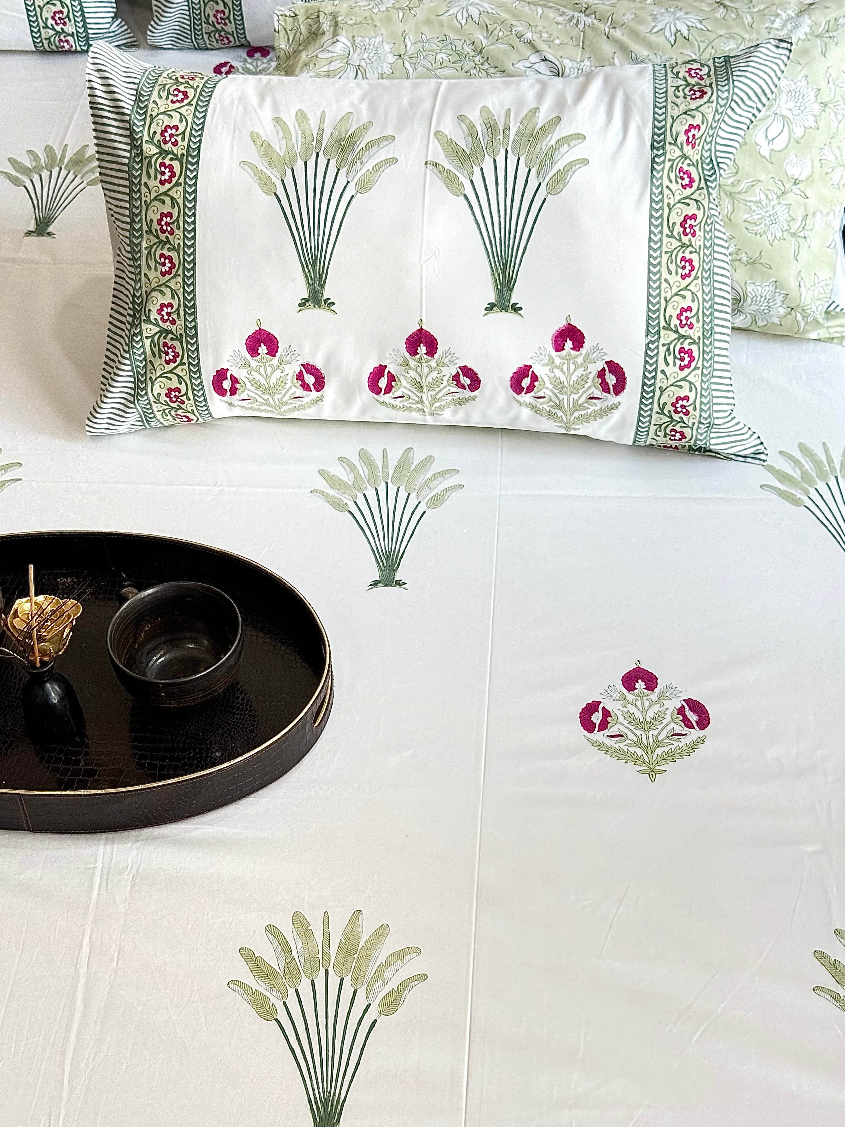PARIZA HANDBLOCK PRINTED BEDSHEET WITH TWO REVERSIBLE PILLOW COVERS